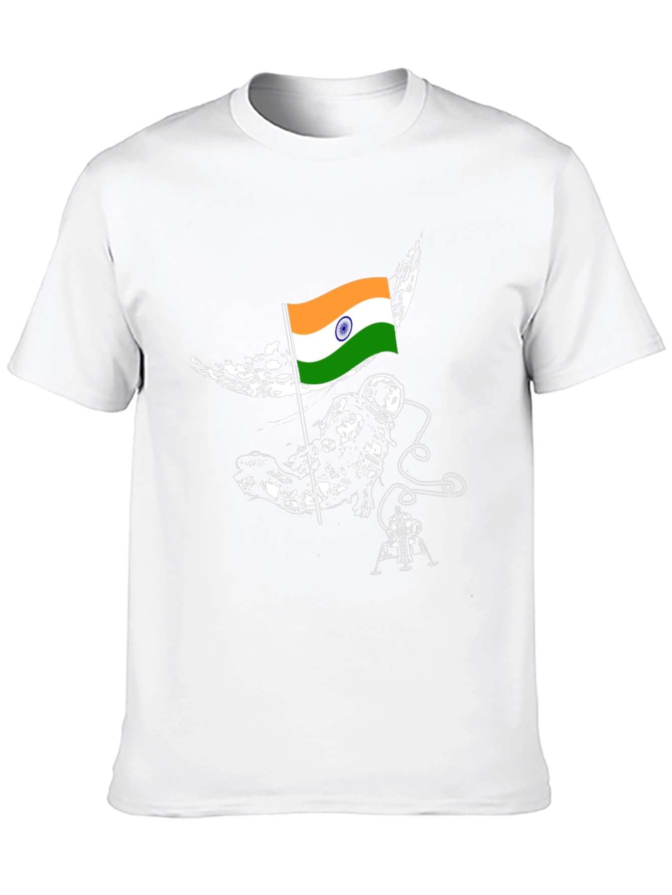 Astronaut India Flag Graphic Tee - Black Cotton T-Shirt