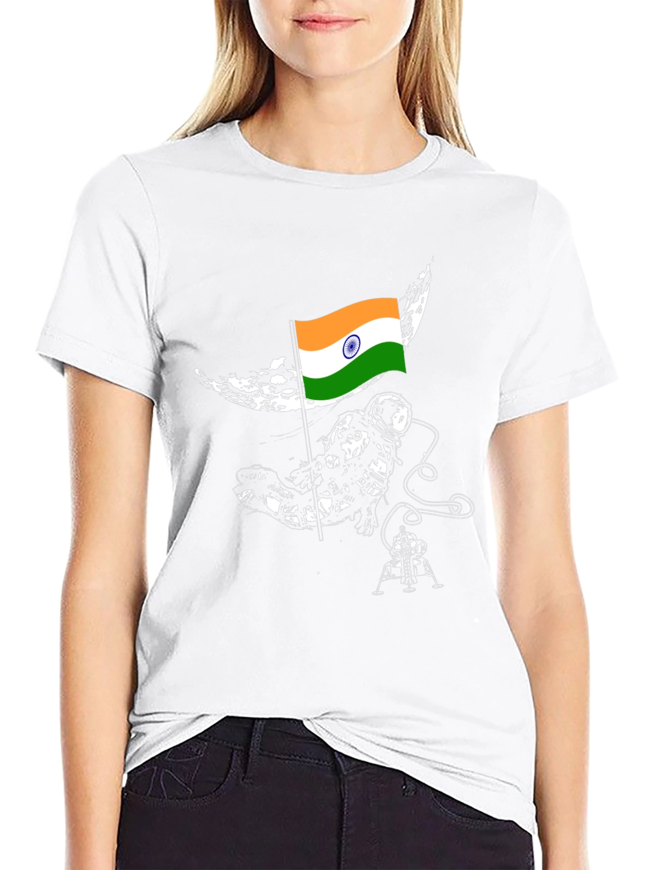 Astronaut India Flag Graphic Tee - Black Cotton T-Shirt
