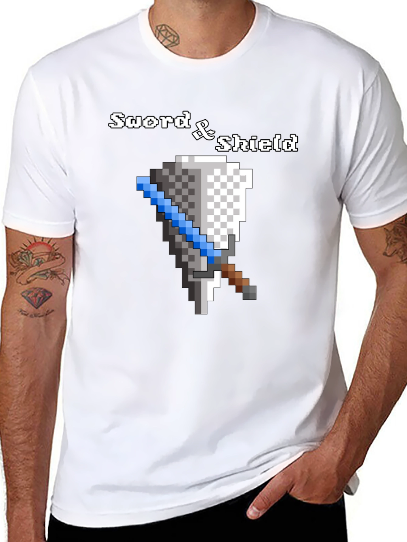 Sword and Shield Pixel Graphic Black T-Shirt