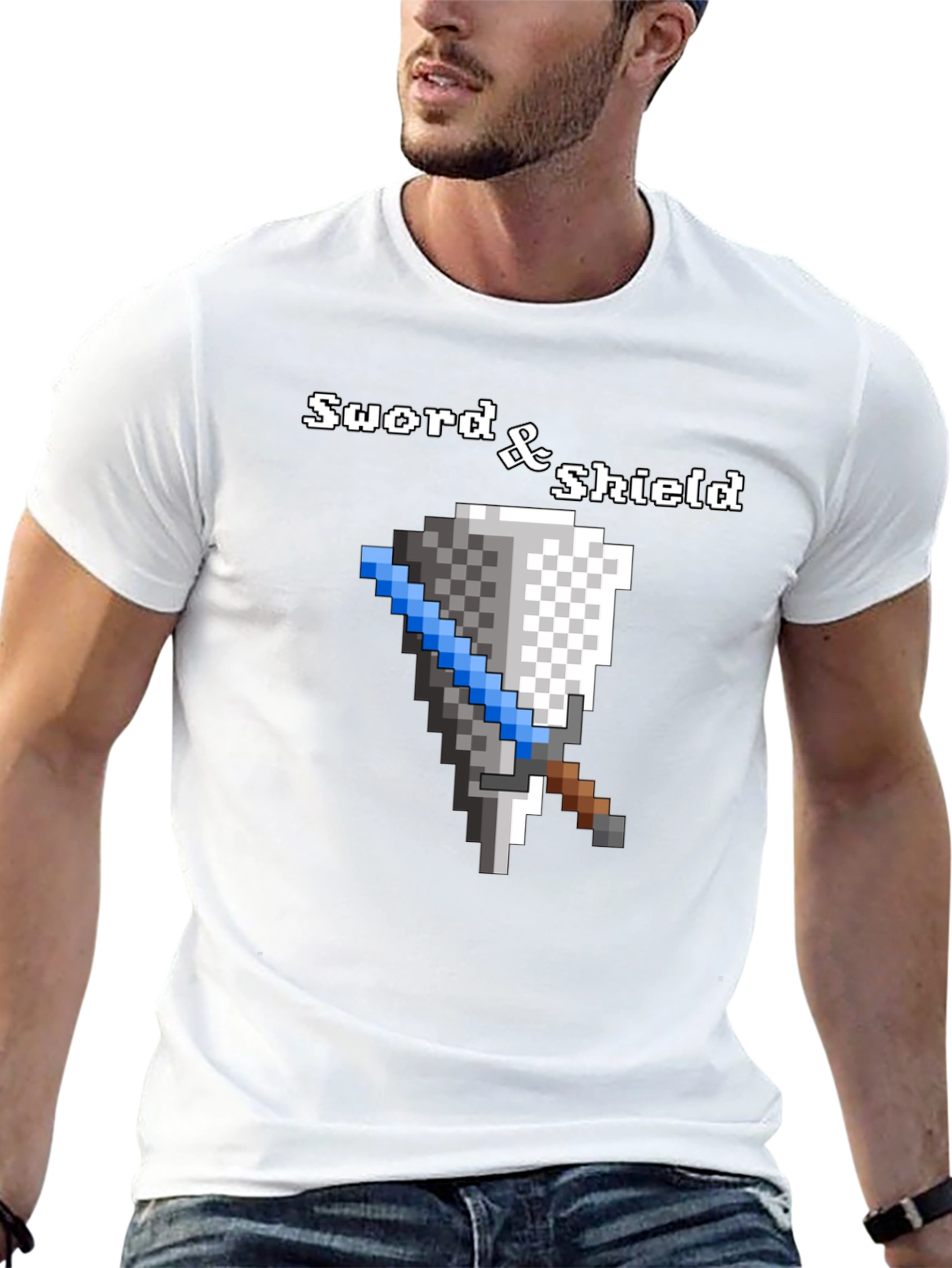 Sword and Shield Pixel Graphic Black T-Shirt