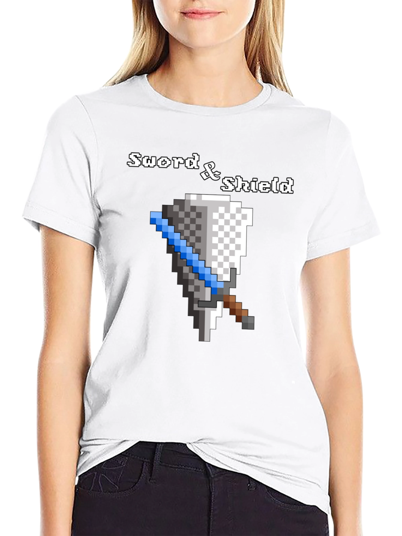 Sword and Shield Pixel Graphic Black T-Shirt