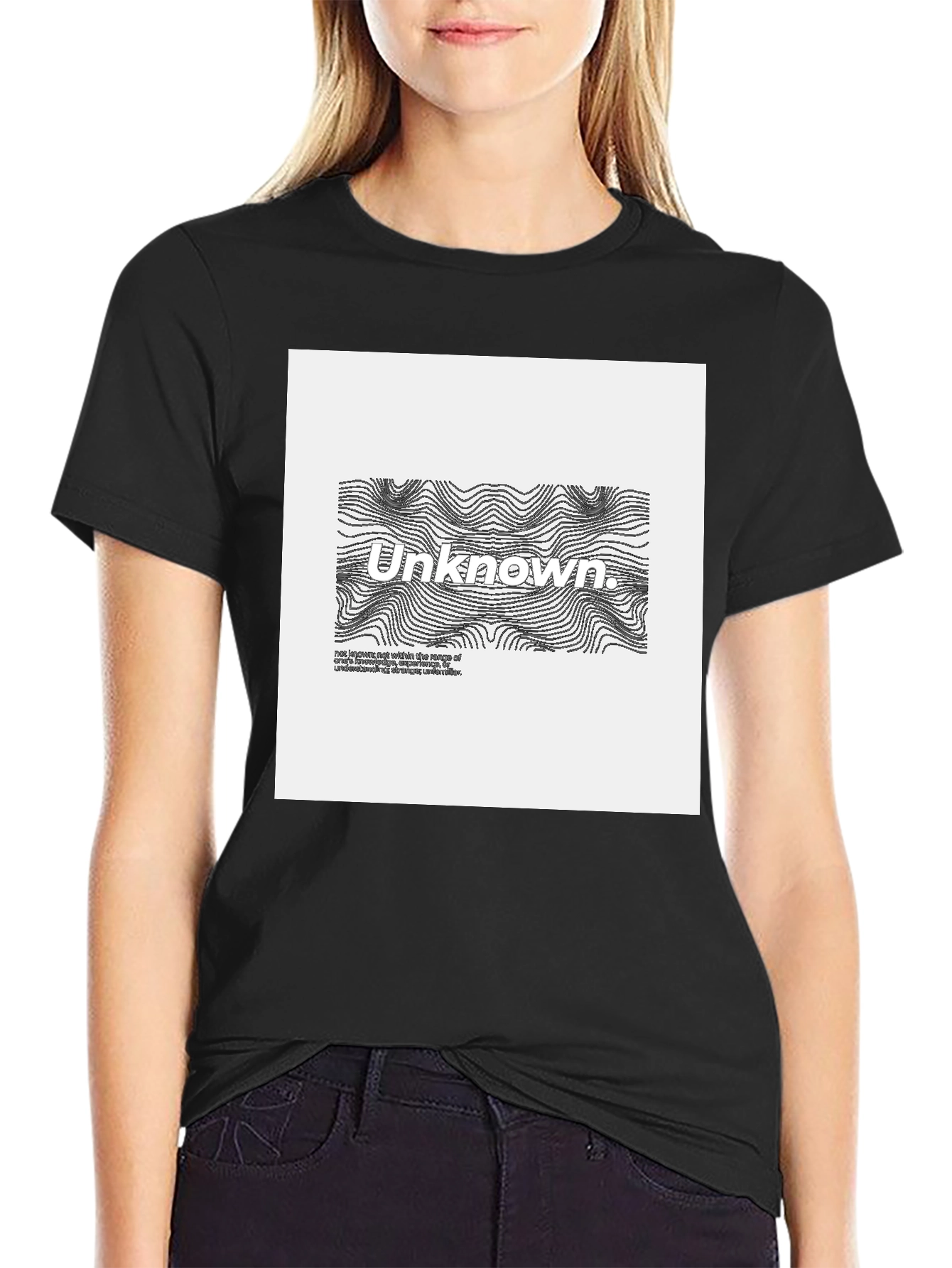 Unknown Graphic Tee - Black Cotton Blend Casual Wear