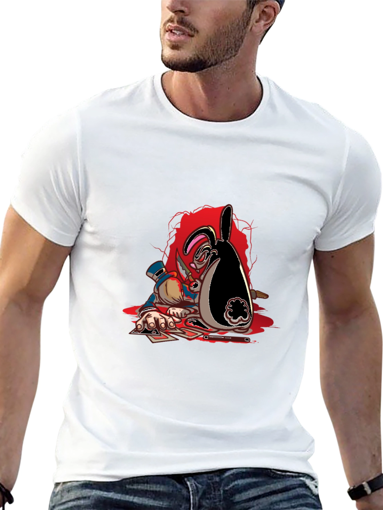 Poker Bunny Graphic Tee - Black Cotton Casual Wear
