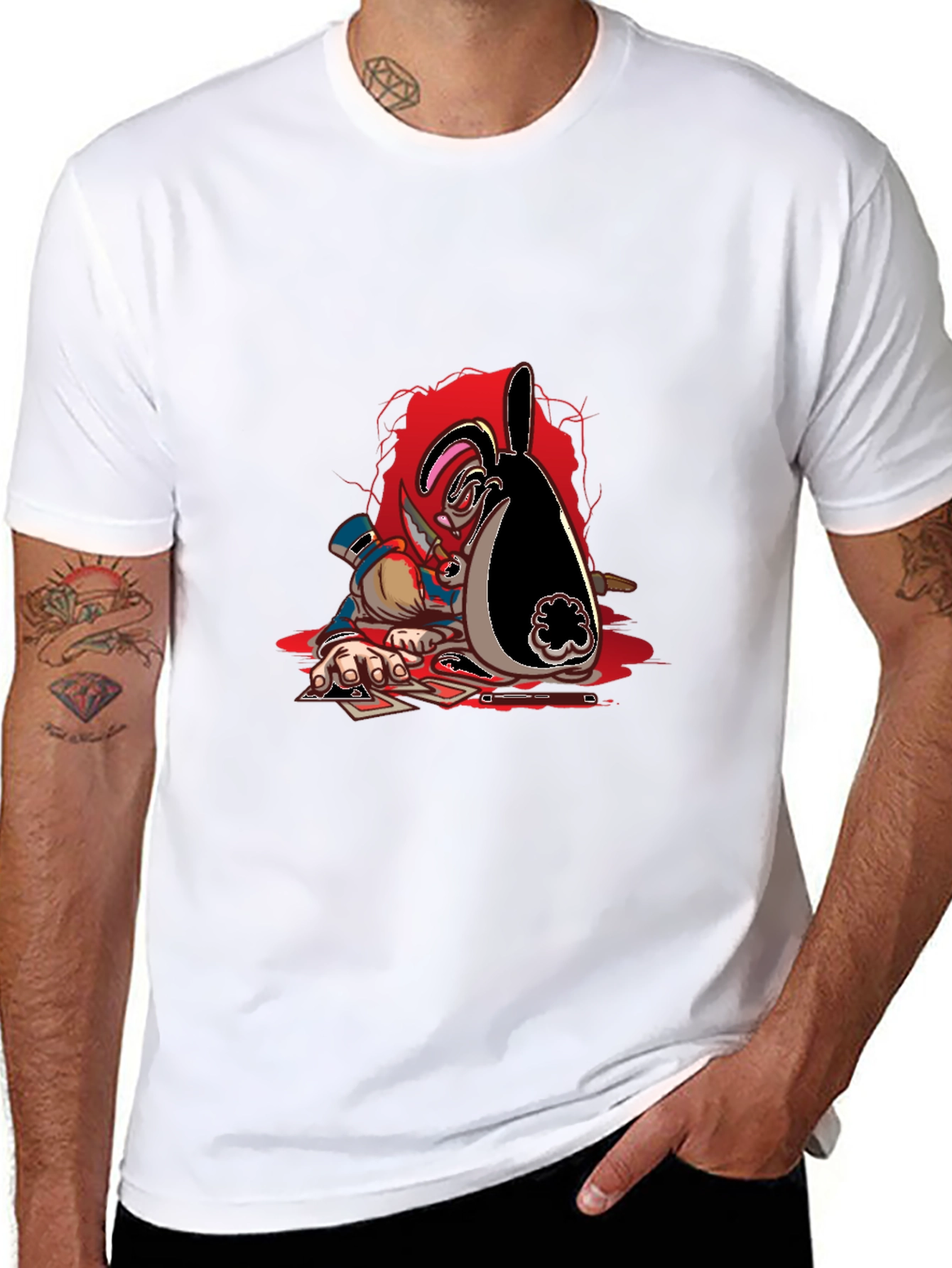 Poker Bunny Graphic Tee - Black Cotton Casual Wear