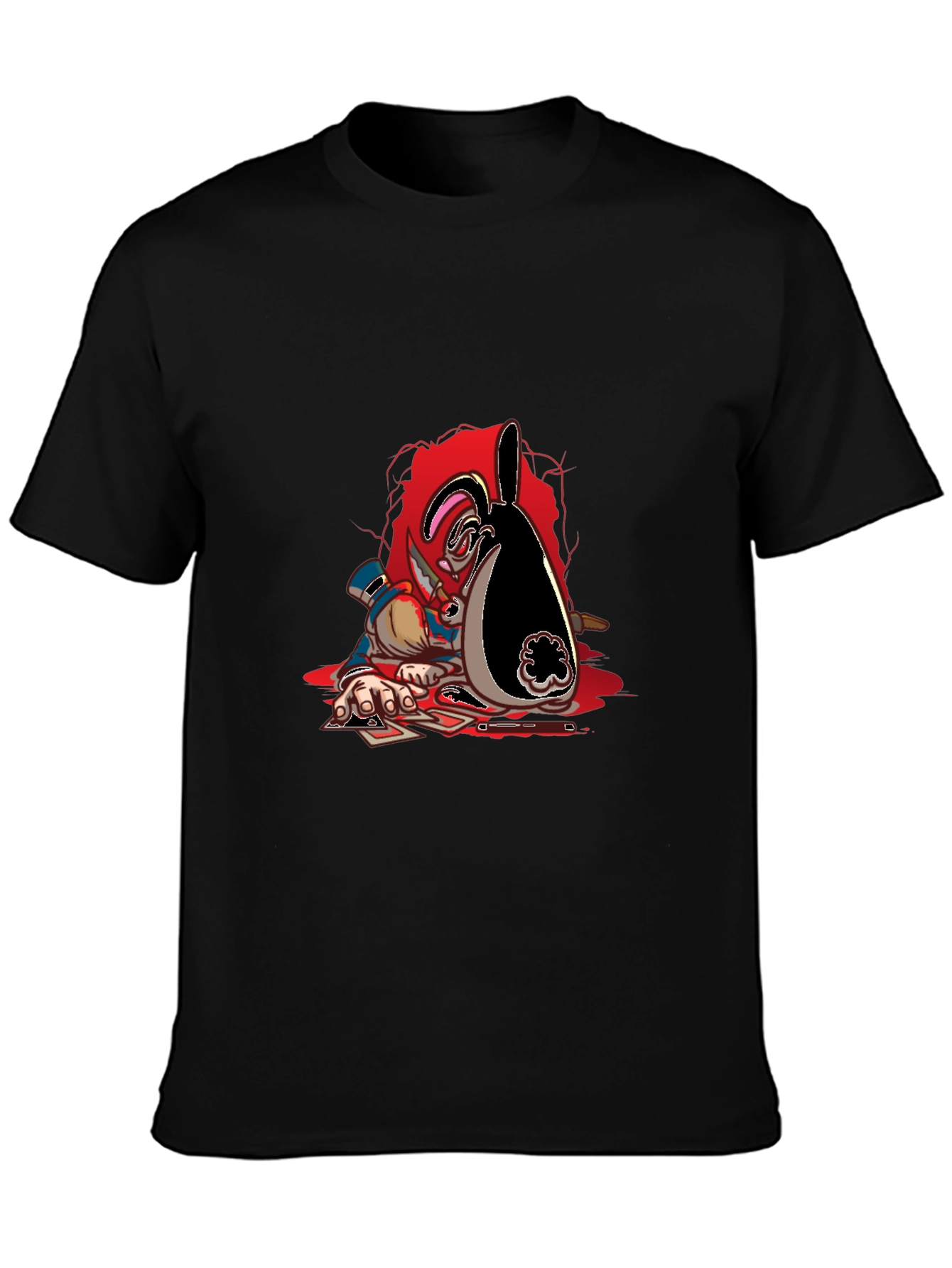 Poker Bunny Graphic Tee - Black Cotton Casual Wear