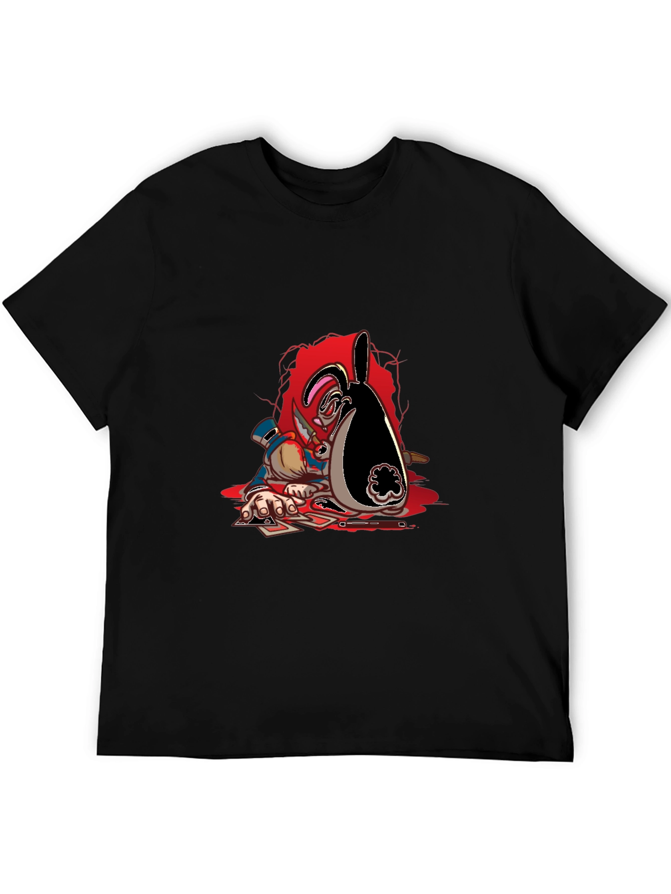 Poker Bunny Graphic Tee - Black Cotton Casual Wear