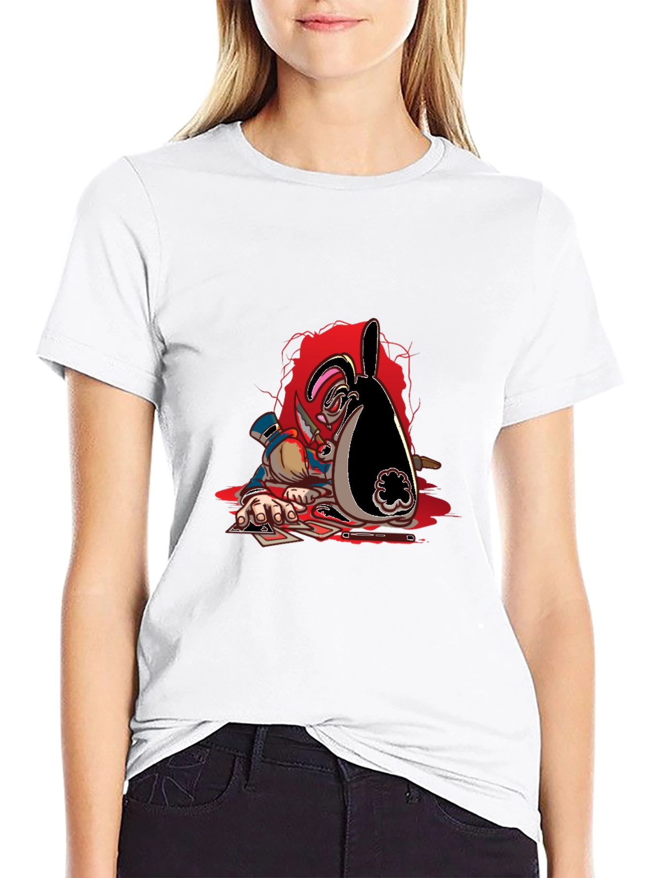 Poker Bunny Graphic Tee - Black Cotton Casual Wear