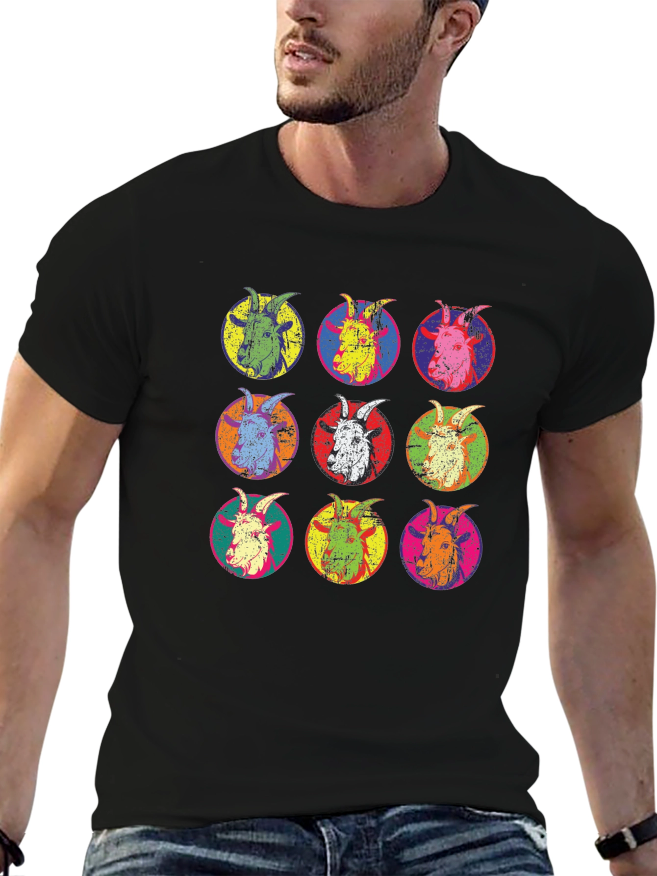 Pop Art Goat Head T-Shirt - Unique Design