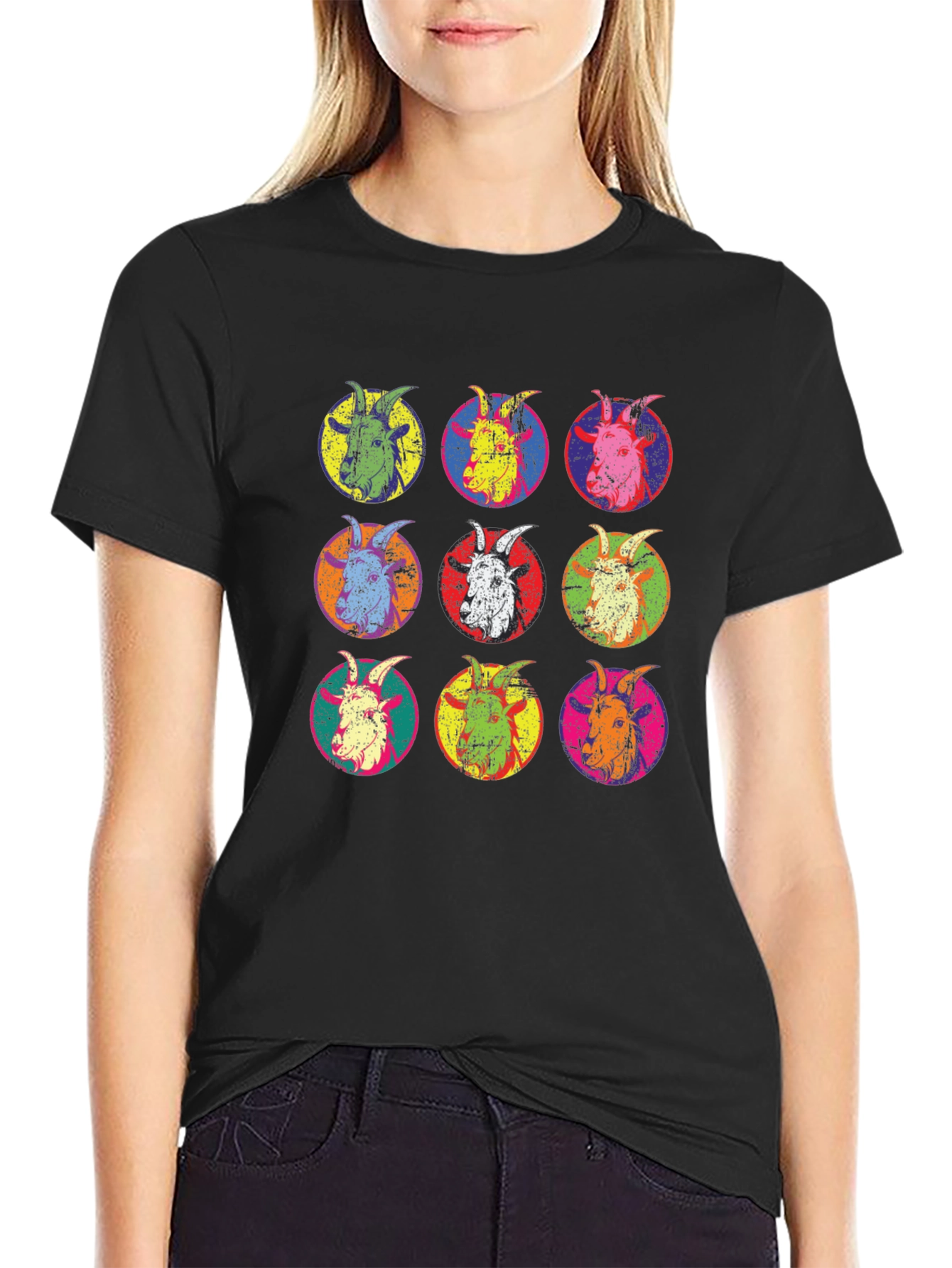Pop Art Goat Head T-Shirt - Unique Design