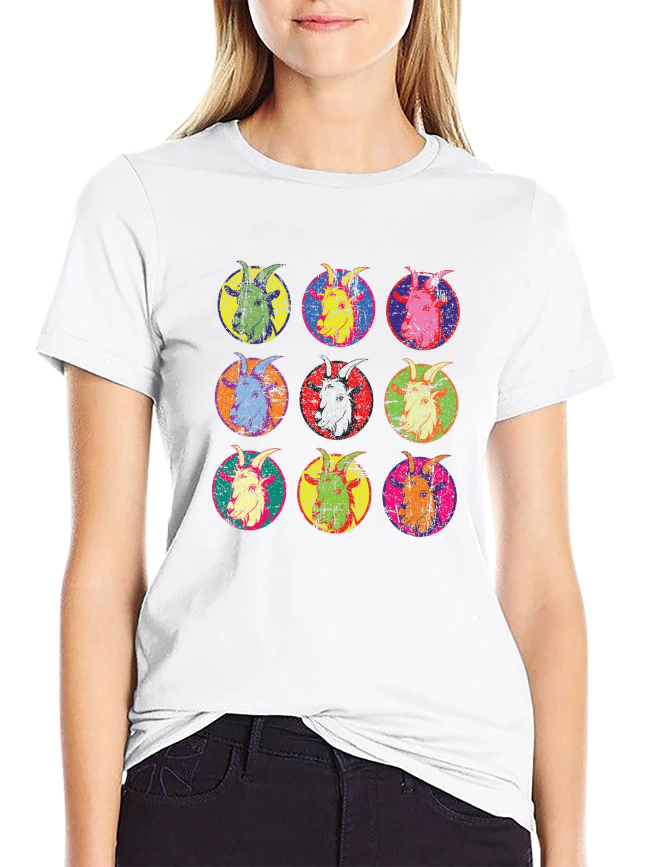 Pop Art Goat Head T-Shirt - Unique Design