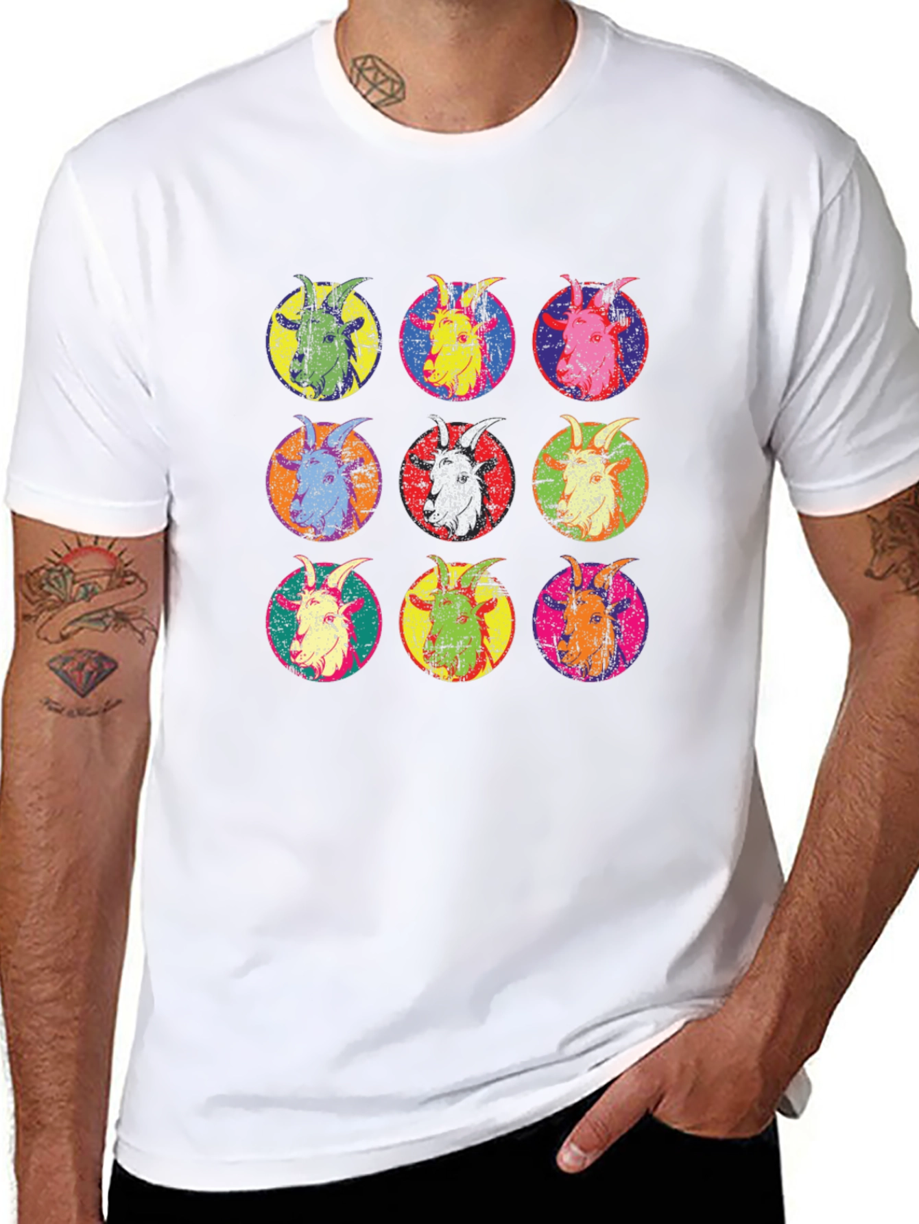 Pop Art Goat Head T-Shirt - Unique Design