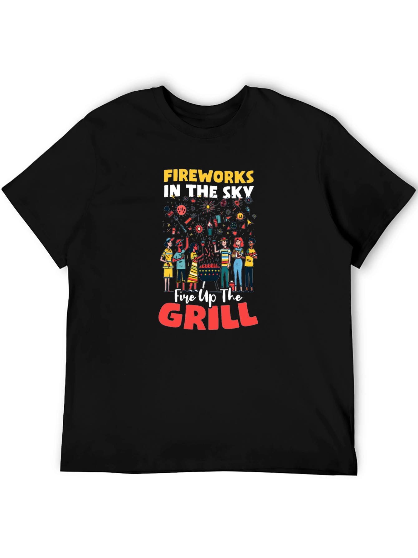 Fireworks Grill Party Black Graphic T-Shirt