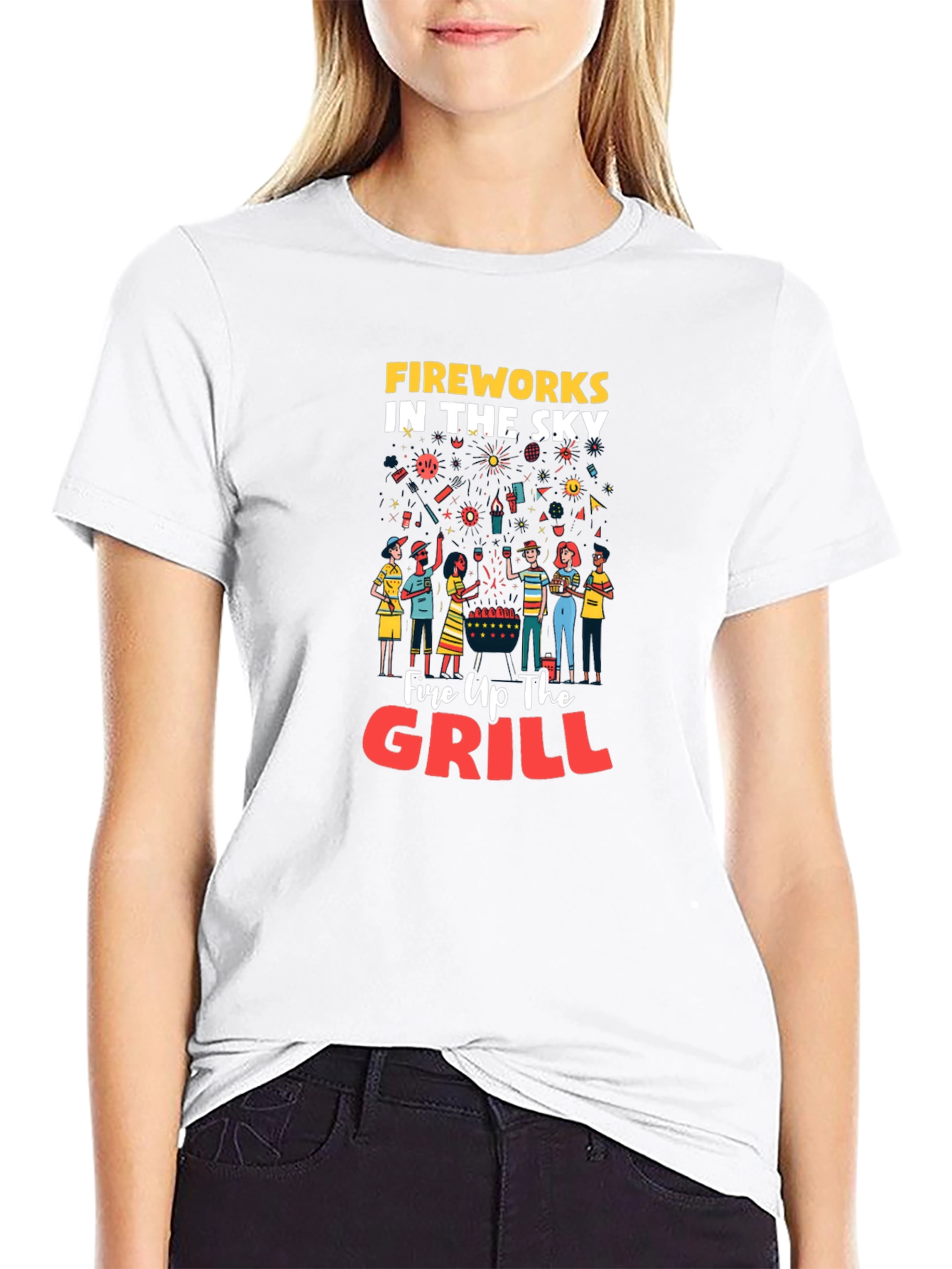 Fireworks Grill Party Black Graphic T-Shirt