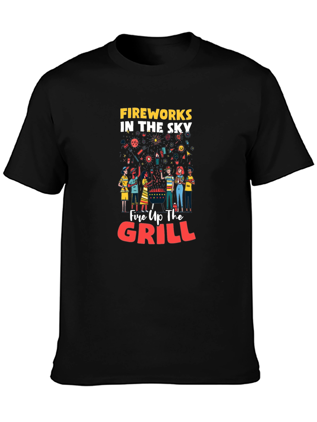 Fireworks Grill Party Black Graphic T-Shirt