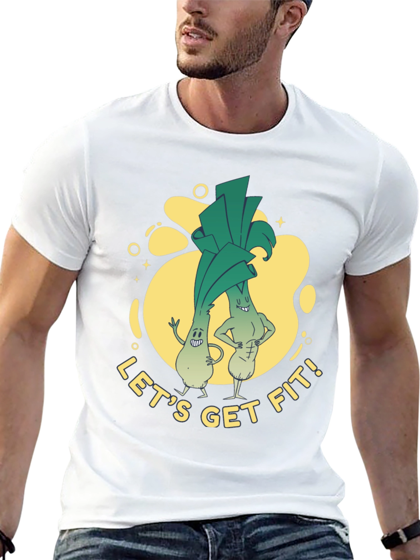 Lets Get Fit Leek Cartoon T-Shirt