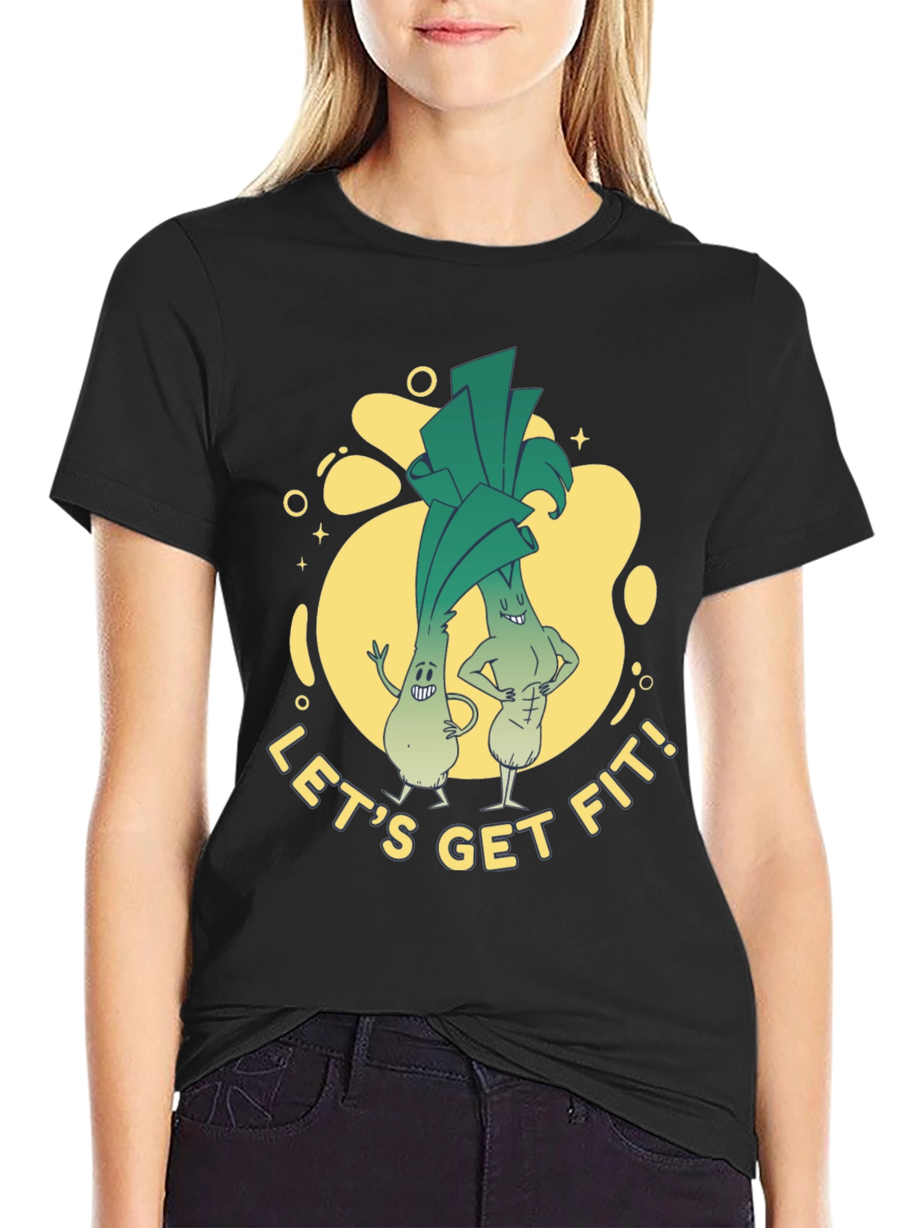 Lets Get Fit Leek Cartoon T-Shirt