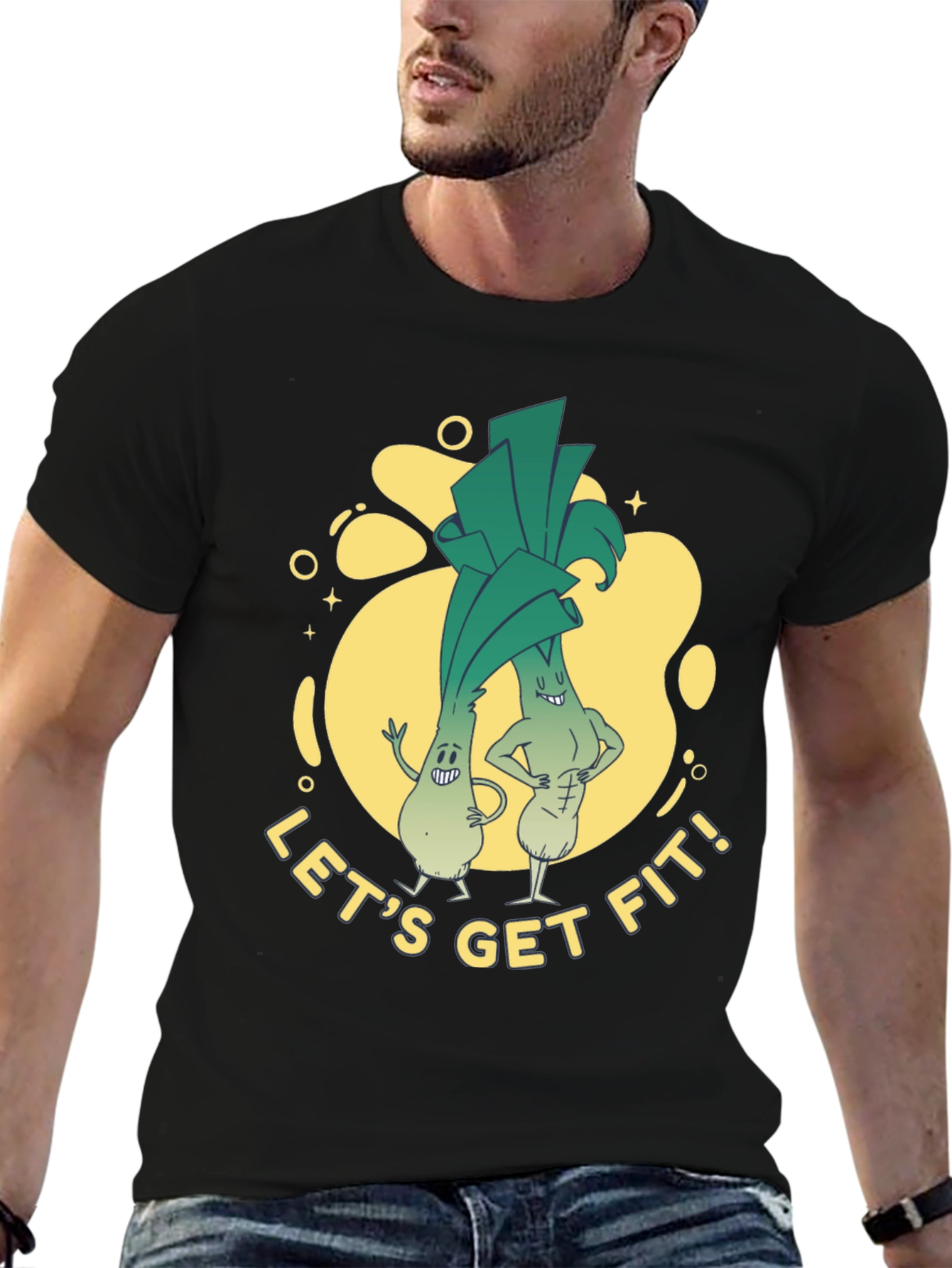 Lets Get Fit Leek Cartoon T-Shirt