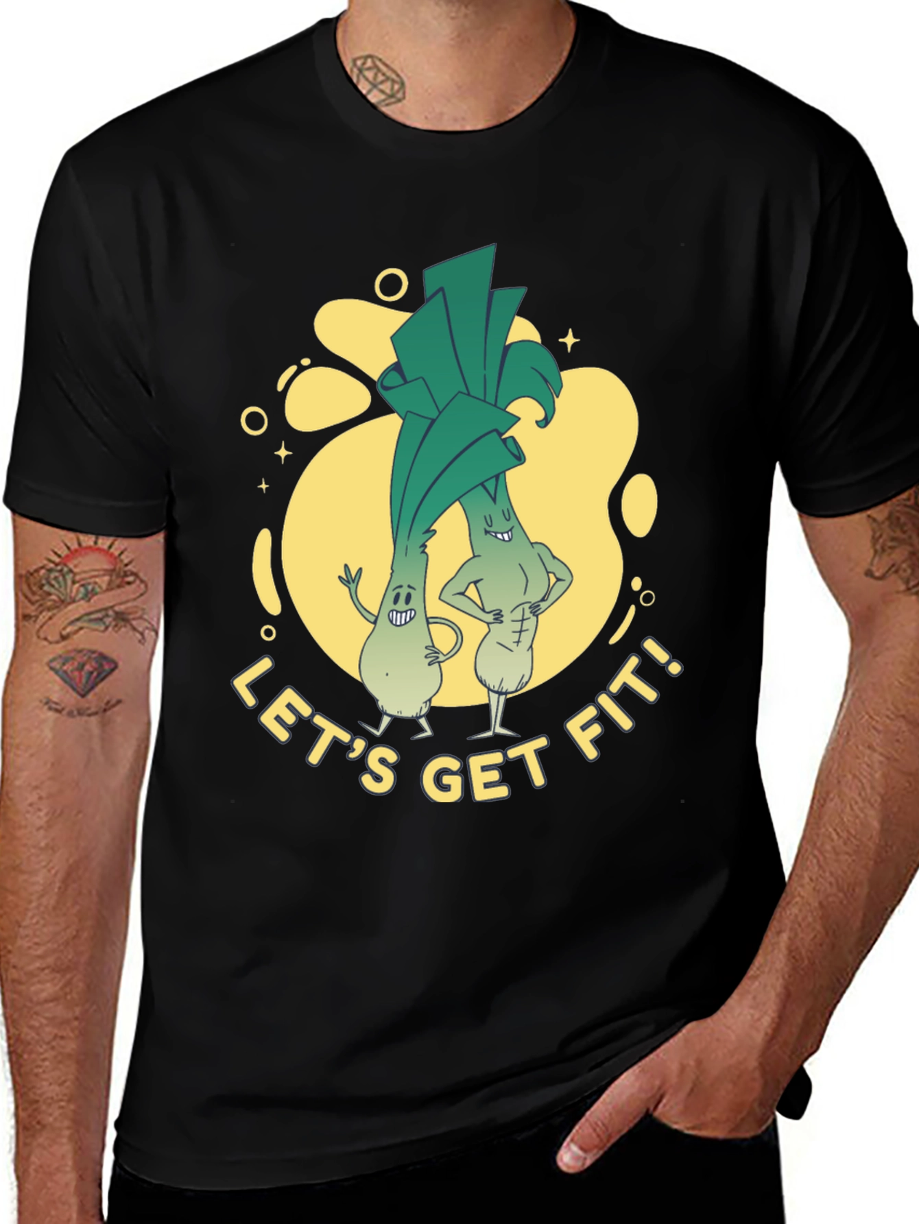 Lets Get Fit Leek Cartoon T-Shirt