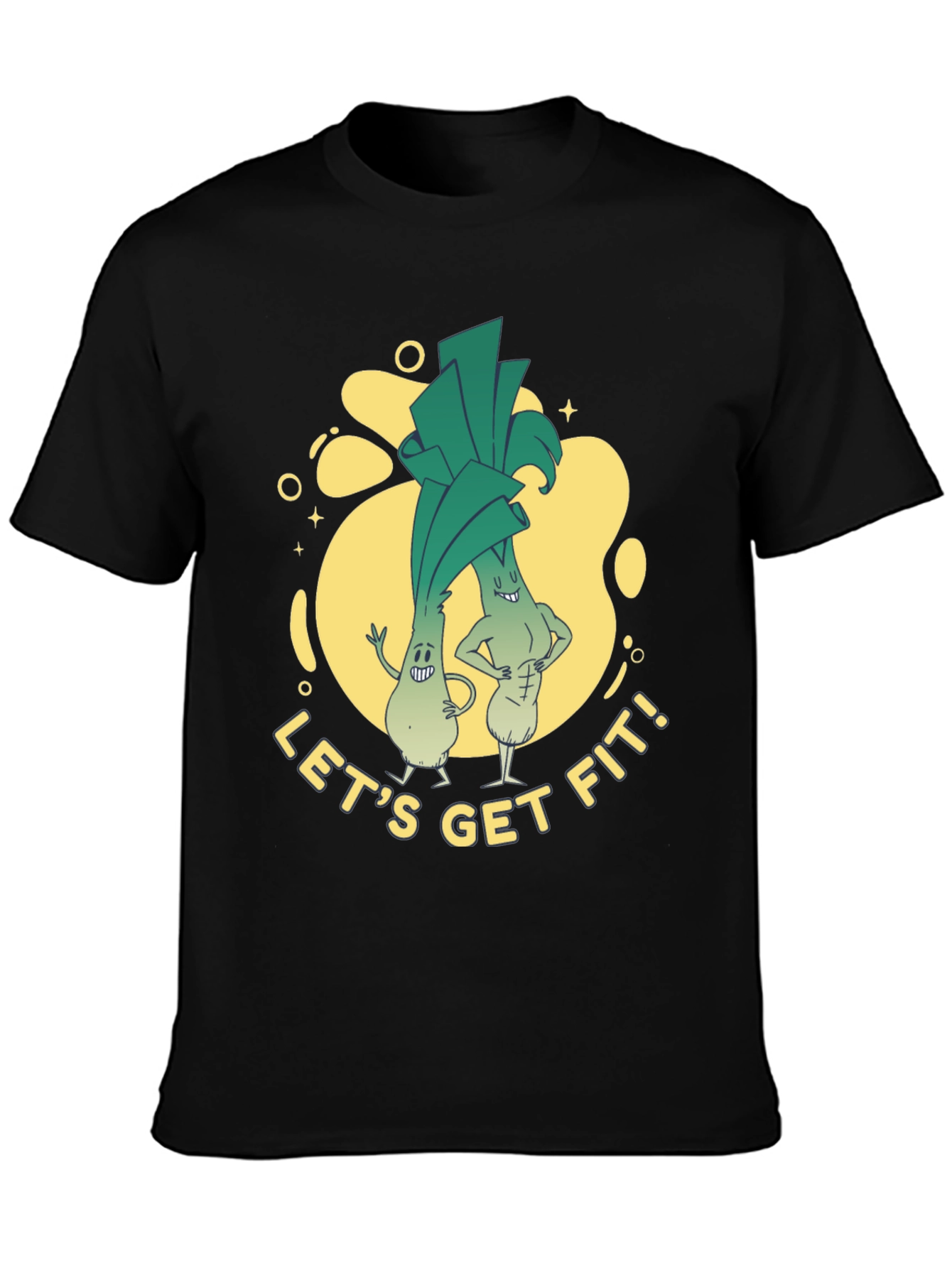 Lets Get Fit Leek Cartoon T-Shirt