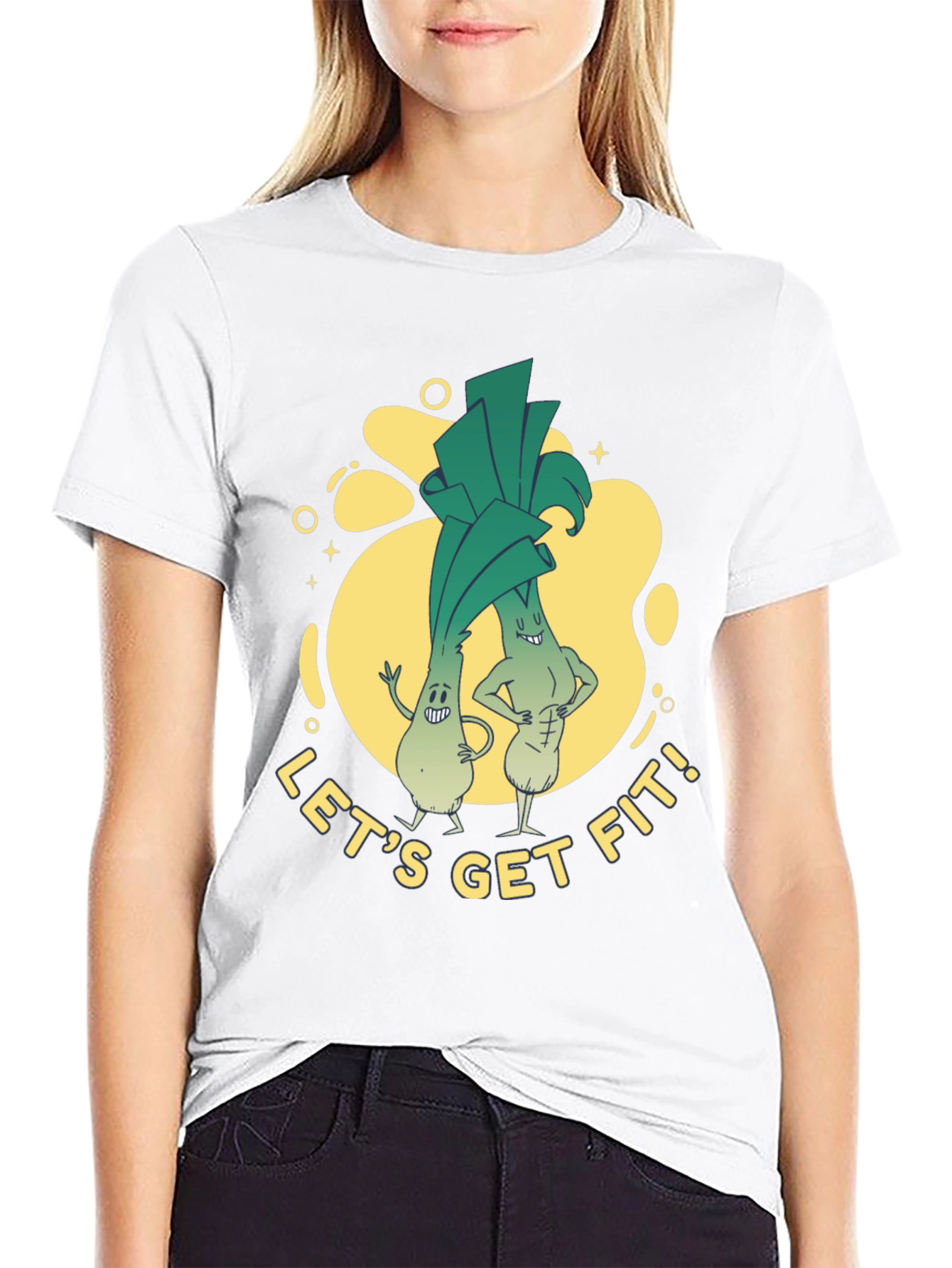 Lets Get Fit Leek Cartoon T-Shirt