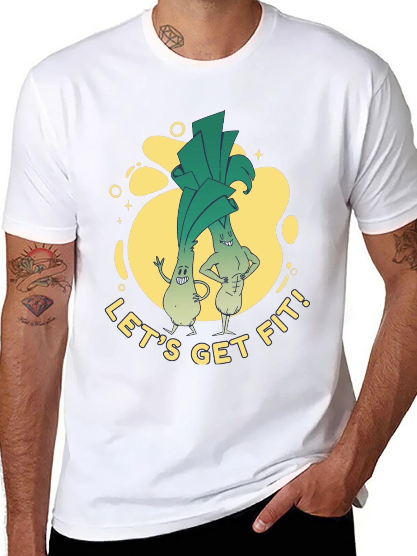 Lets Get Fit Leek Cartoon T-Shirt