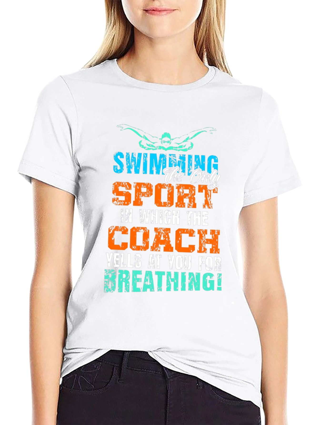 Funny Swimming T-Shirt: Coach Yells About Breathing