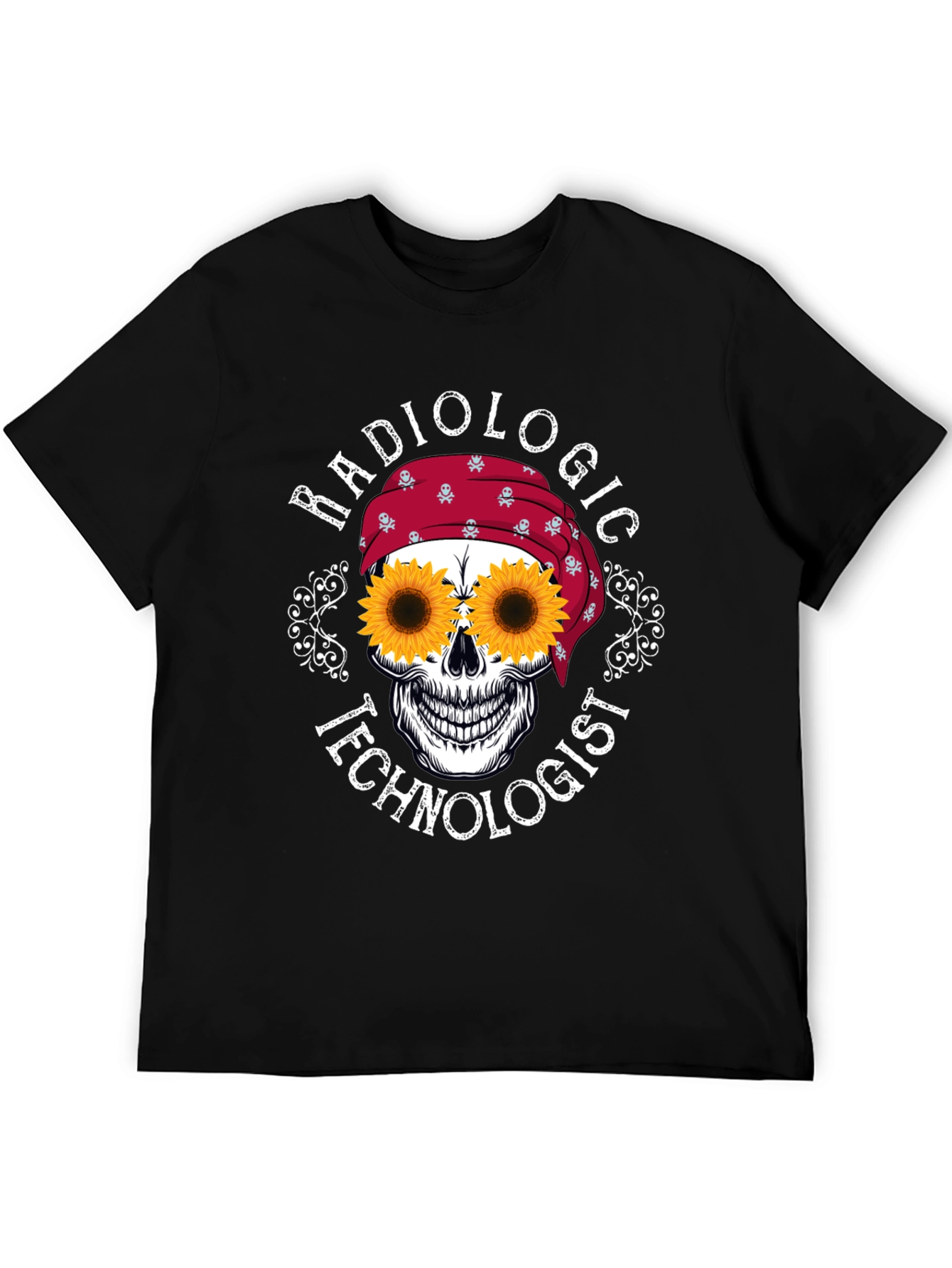 Radiologic Technologist Sunflower Skull Graphic T-Shirt