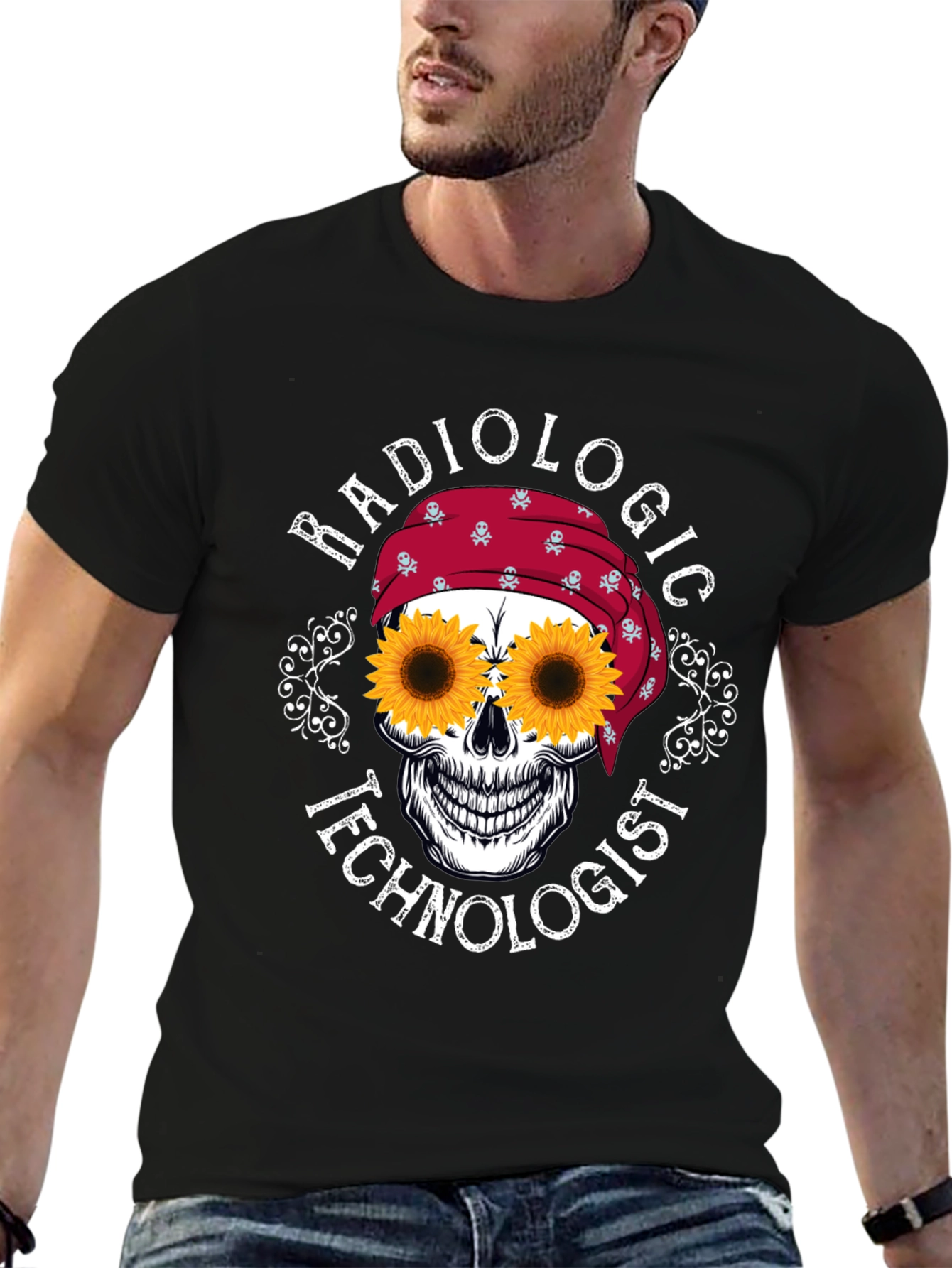 Radiologic Technologist Sunflower Skull Graphic T-Shirt