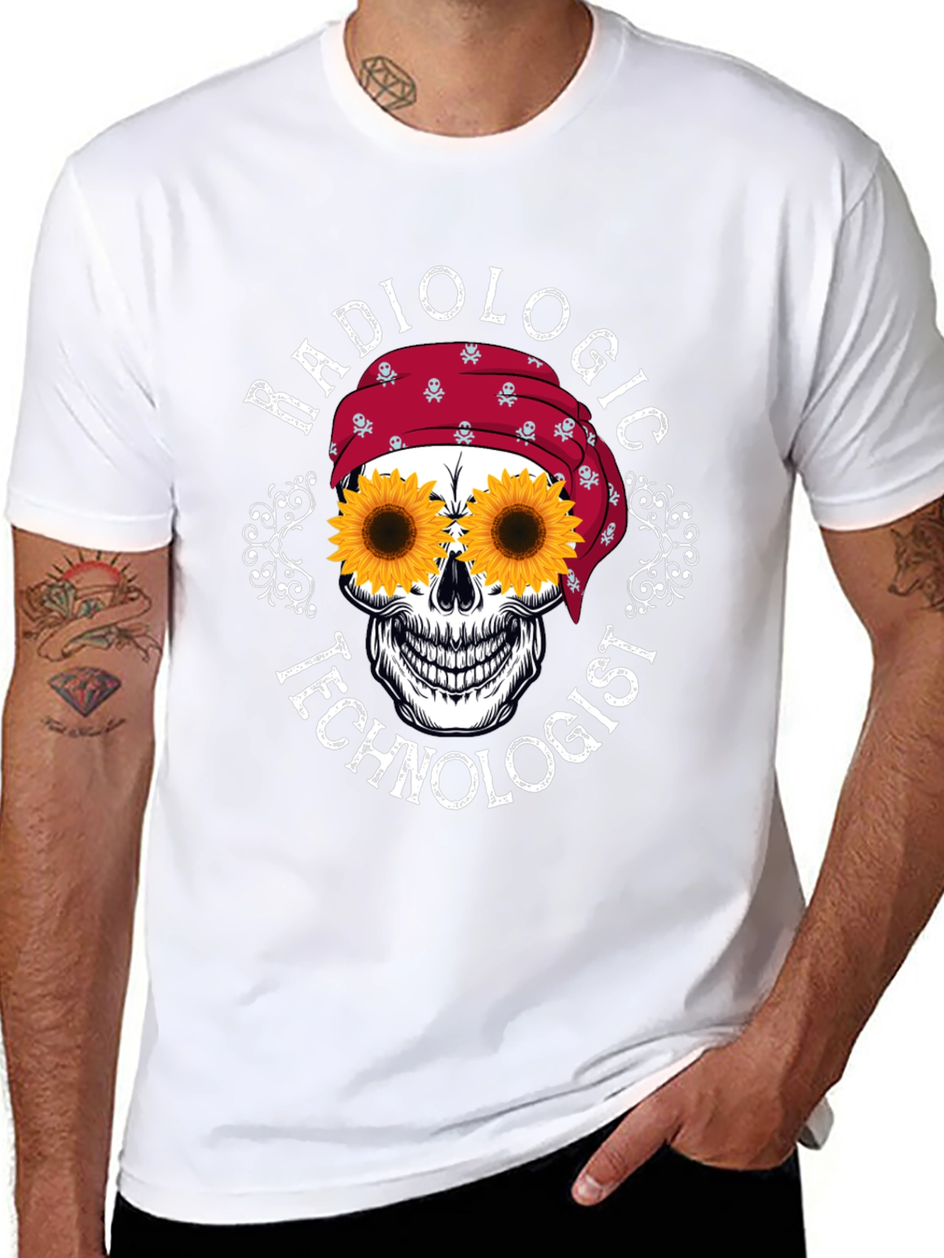 Radiologic Technologist Sunflower Skull Graphic T-Shirt