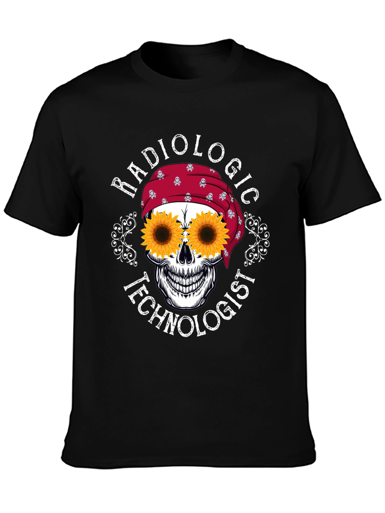 Radiologic Technologist Sunflower Skull Graphic T-Shirt