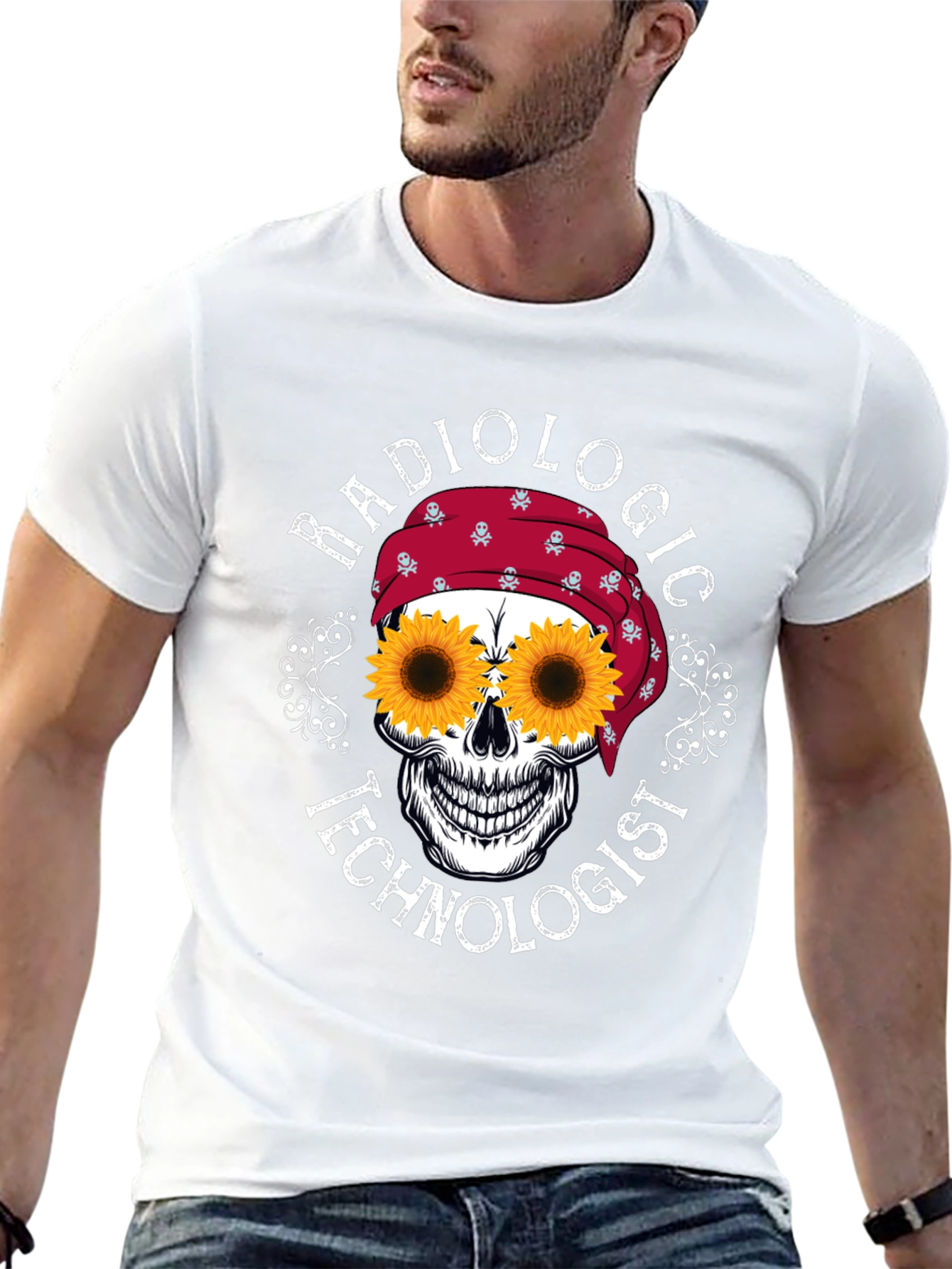 Radiologic Technologist Sunflower Skull Graphic T-Shirt