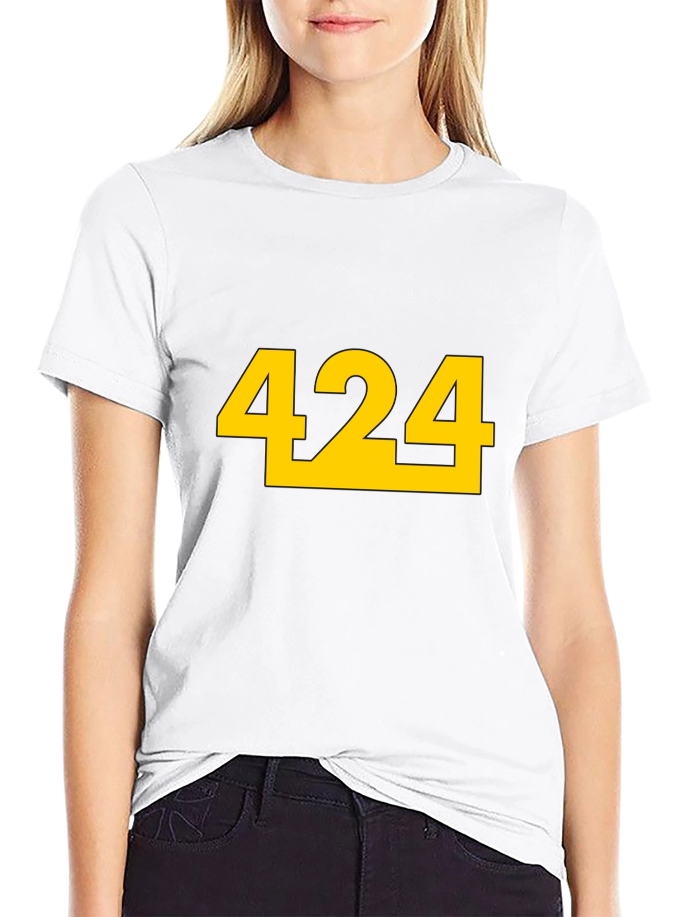Black T-Shirt with Bold Yellow 424 Graphic