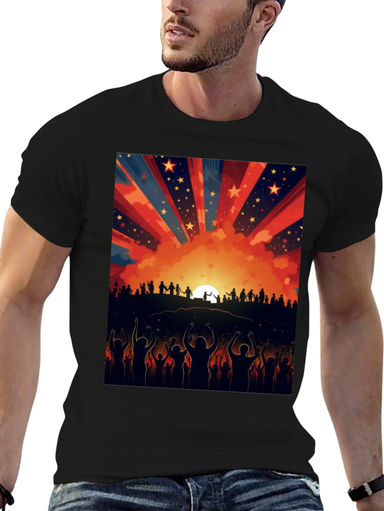 Sunset Crowd Graphic Tee - Black