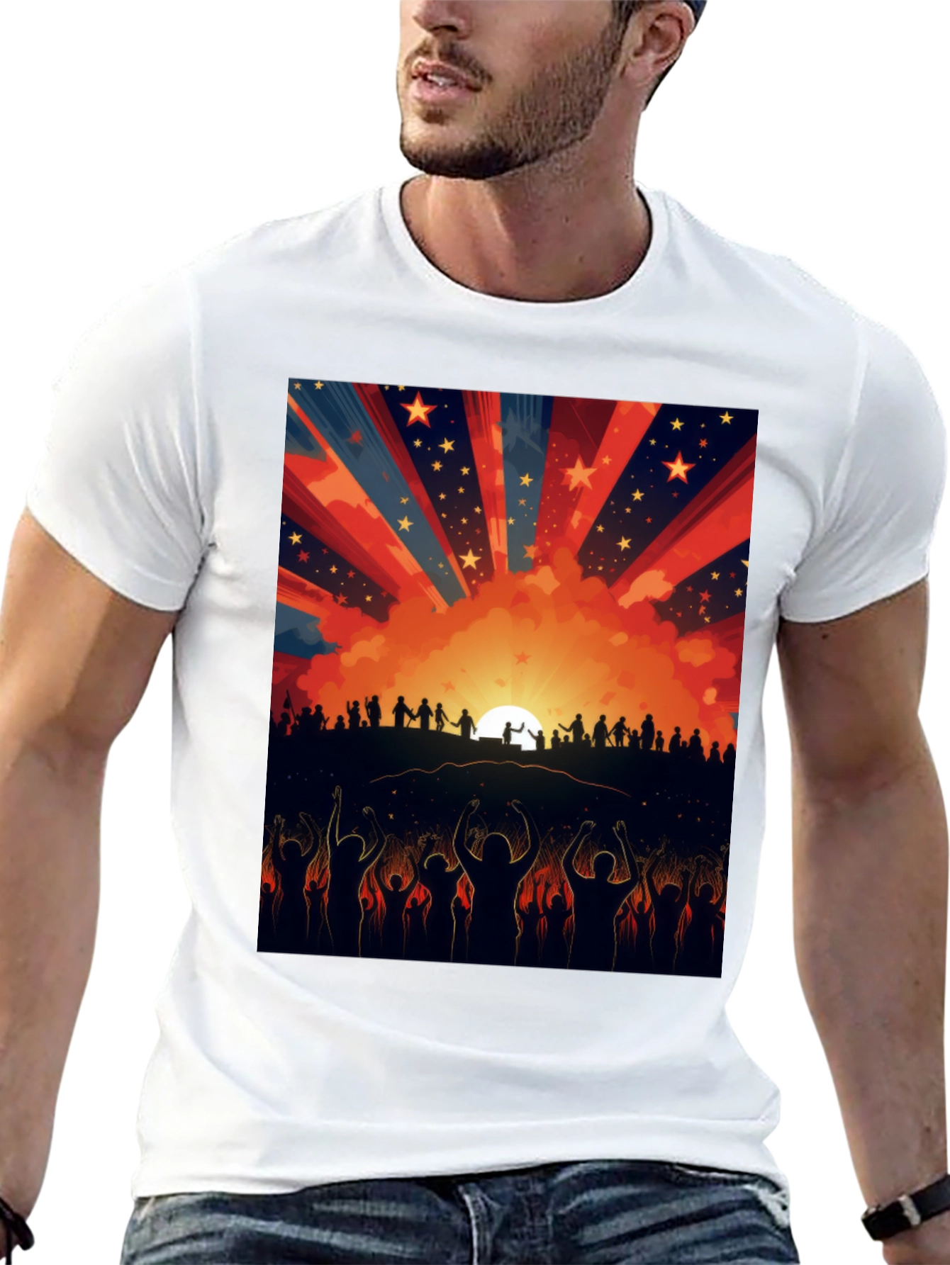 Sunset Crowd Graphic Tee - Black