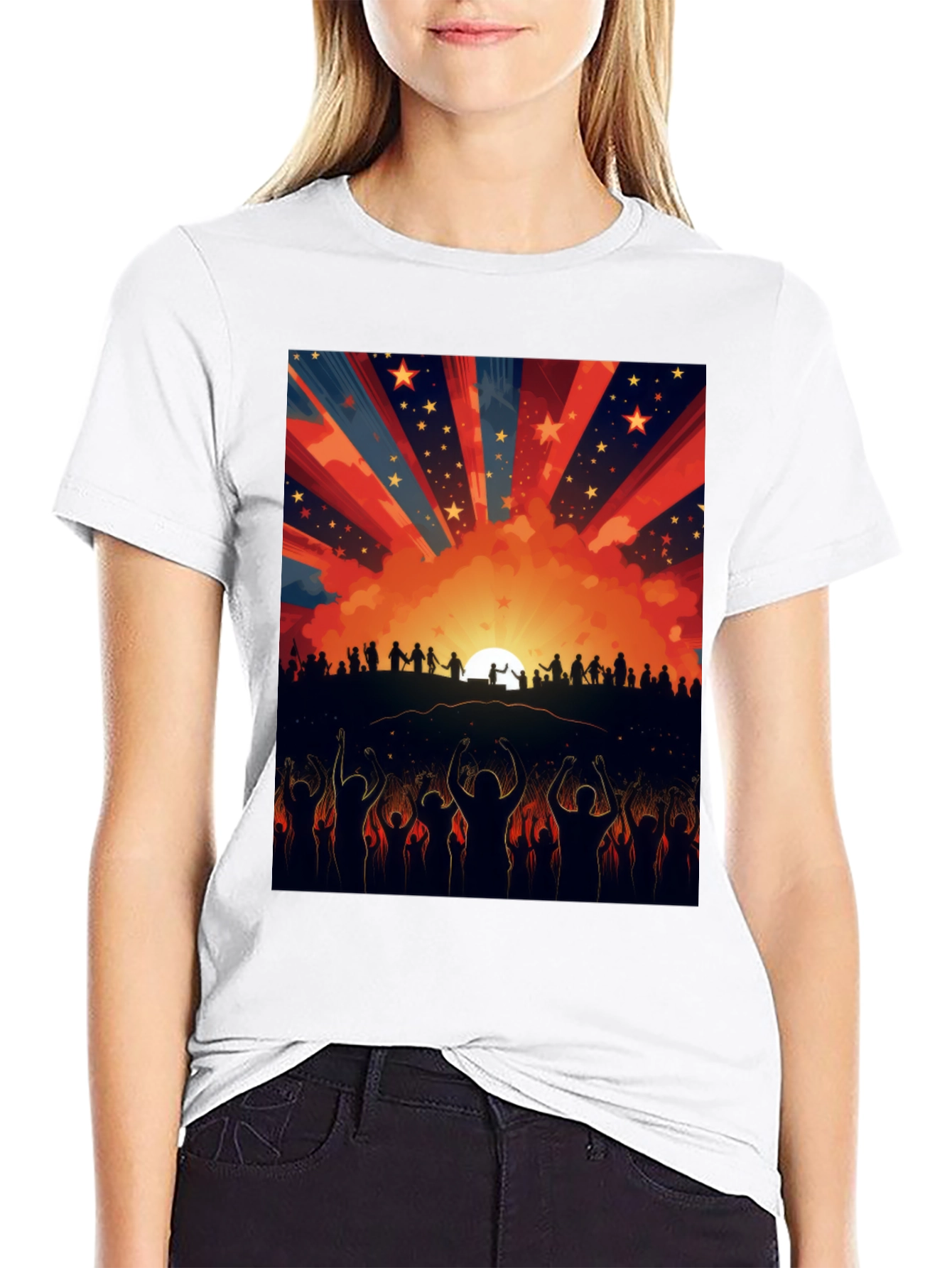 Sunset Crowd Graphic Tee - Black