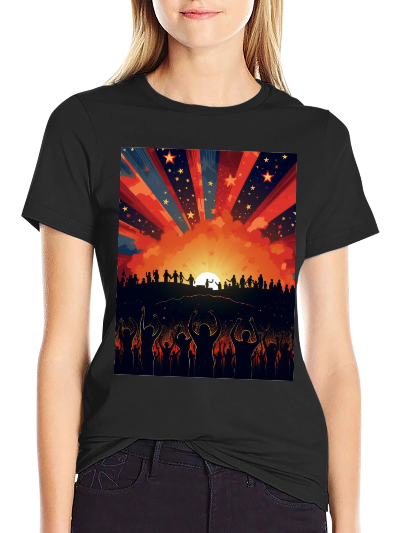 Sunset Crowd Graphic Tee - Black