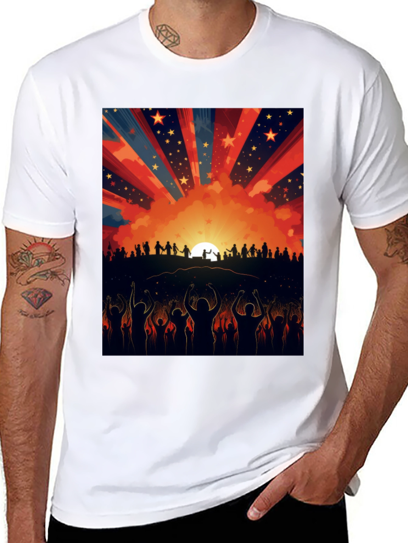 Sunset Crowd Graphic Tee - Black