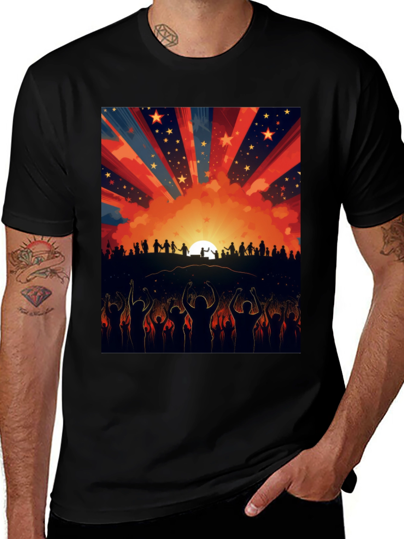 Sunset Crowd Graphic Tee - Black