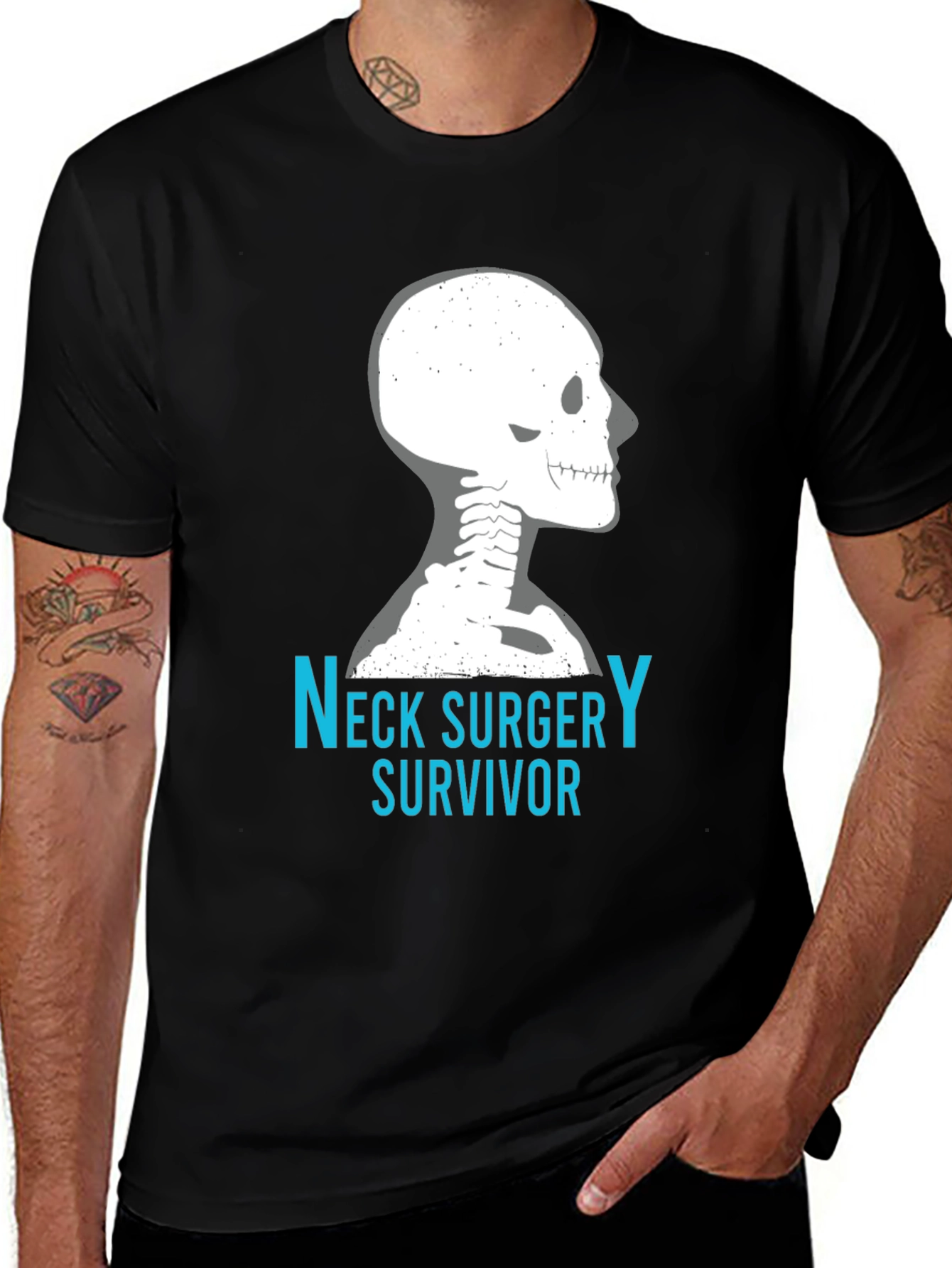 Neck Surgery Survivor T-Shirt Skeleton Spine Funny Tee