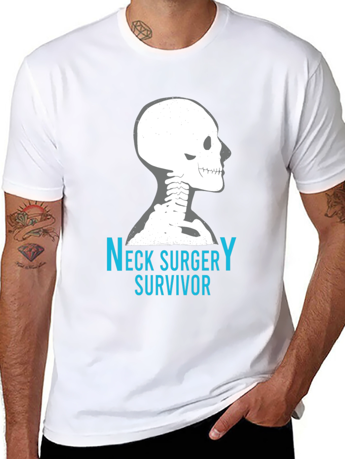 Neck Surgery Survivor T-Shirt Skeleton Spine Funny Tee