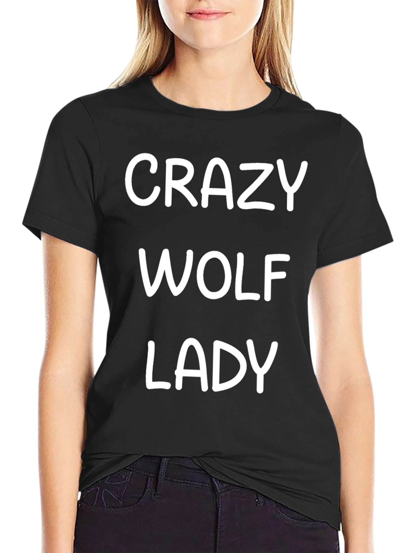 Crazy Wolf Lady T-Shirt - Black