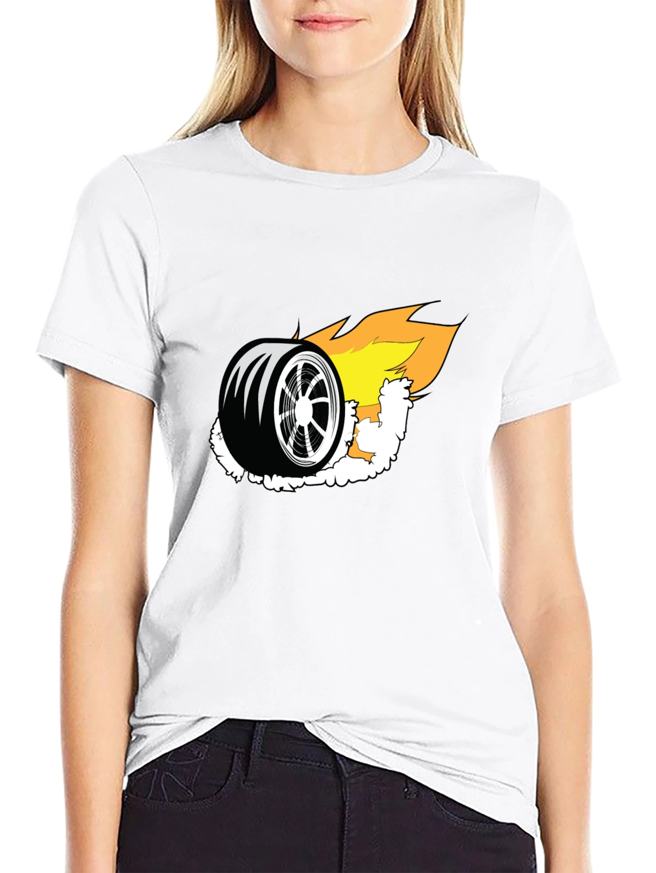Burning Wheel Graphic Tee - Black Cotton T-Shirt