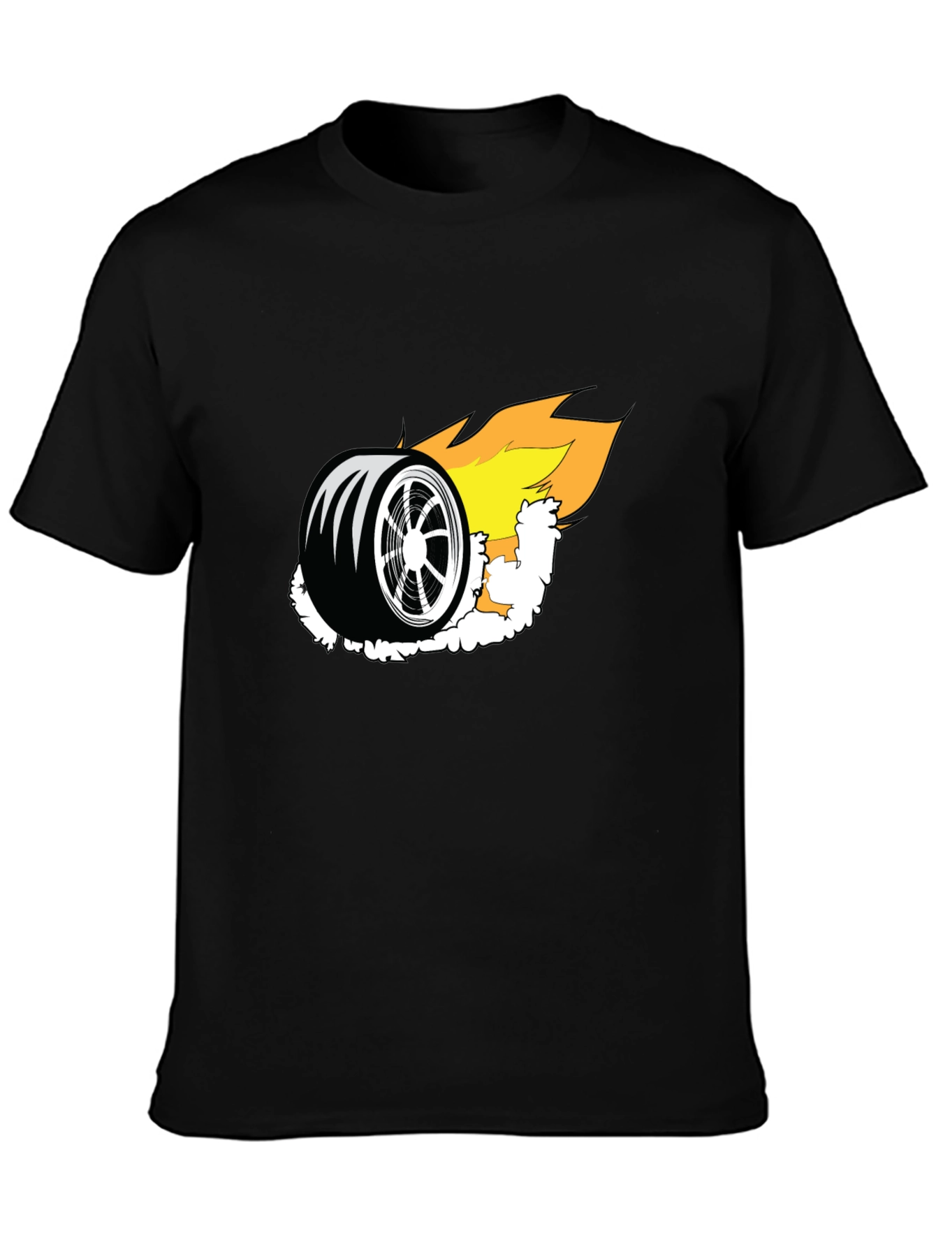 Burning Wheel Graphic Tee - Black Cotton T-Shirt