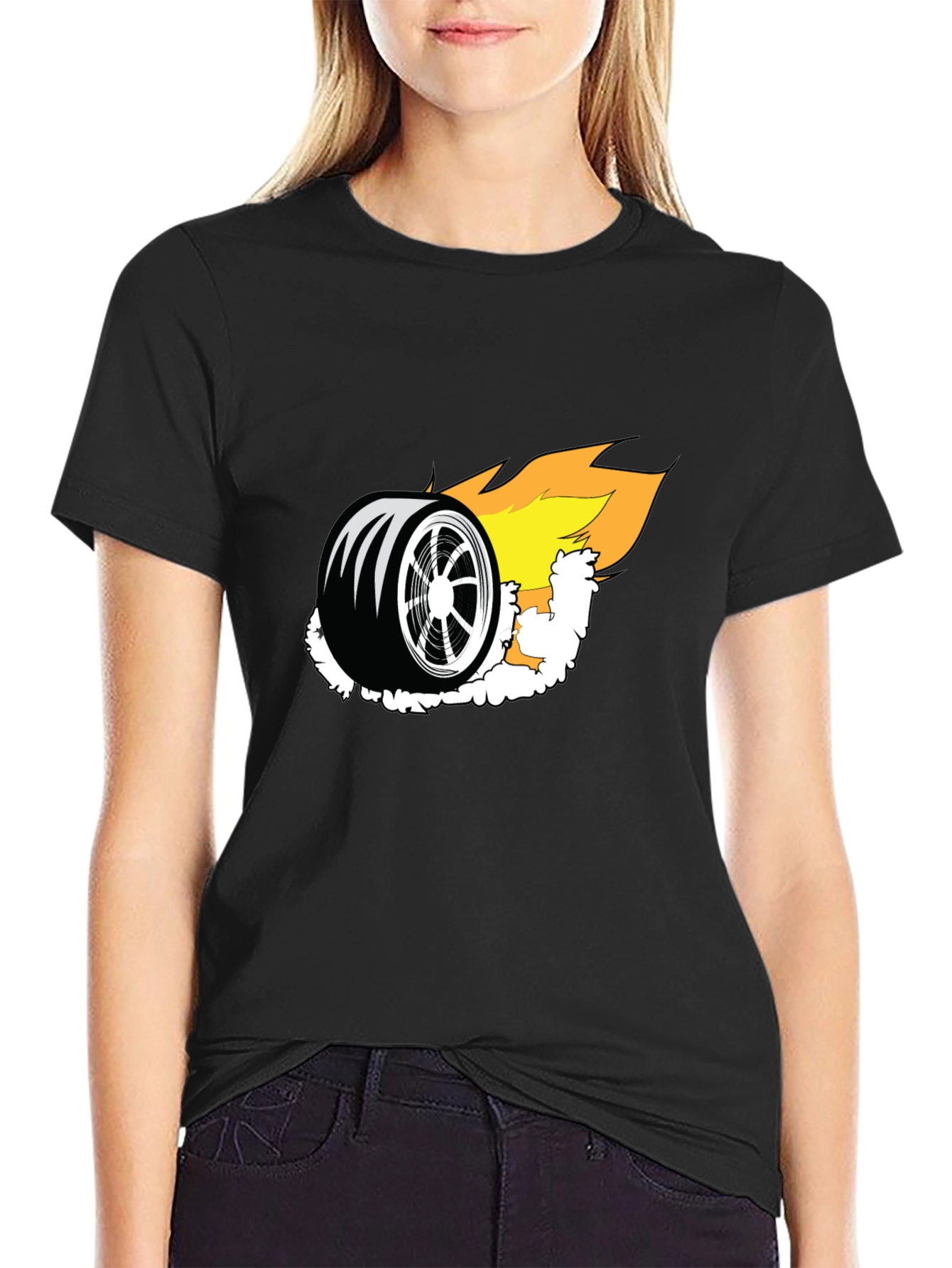 Burning Wheel Graphic Tee - Black Cotton T-Shirt