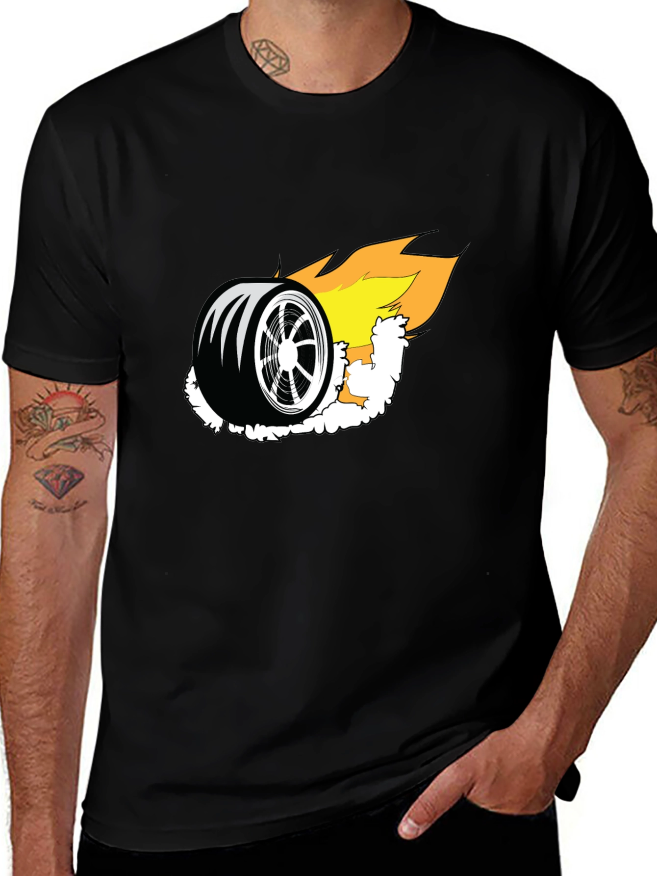 Burning Wheel Graphic Tee - Black Cotton T-Shirt