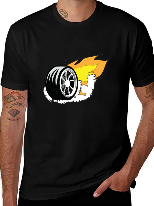 Burning Wheel Graphic Tee - Black Cotton T-Shirt