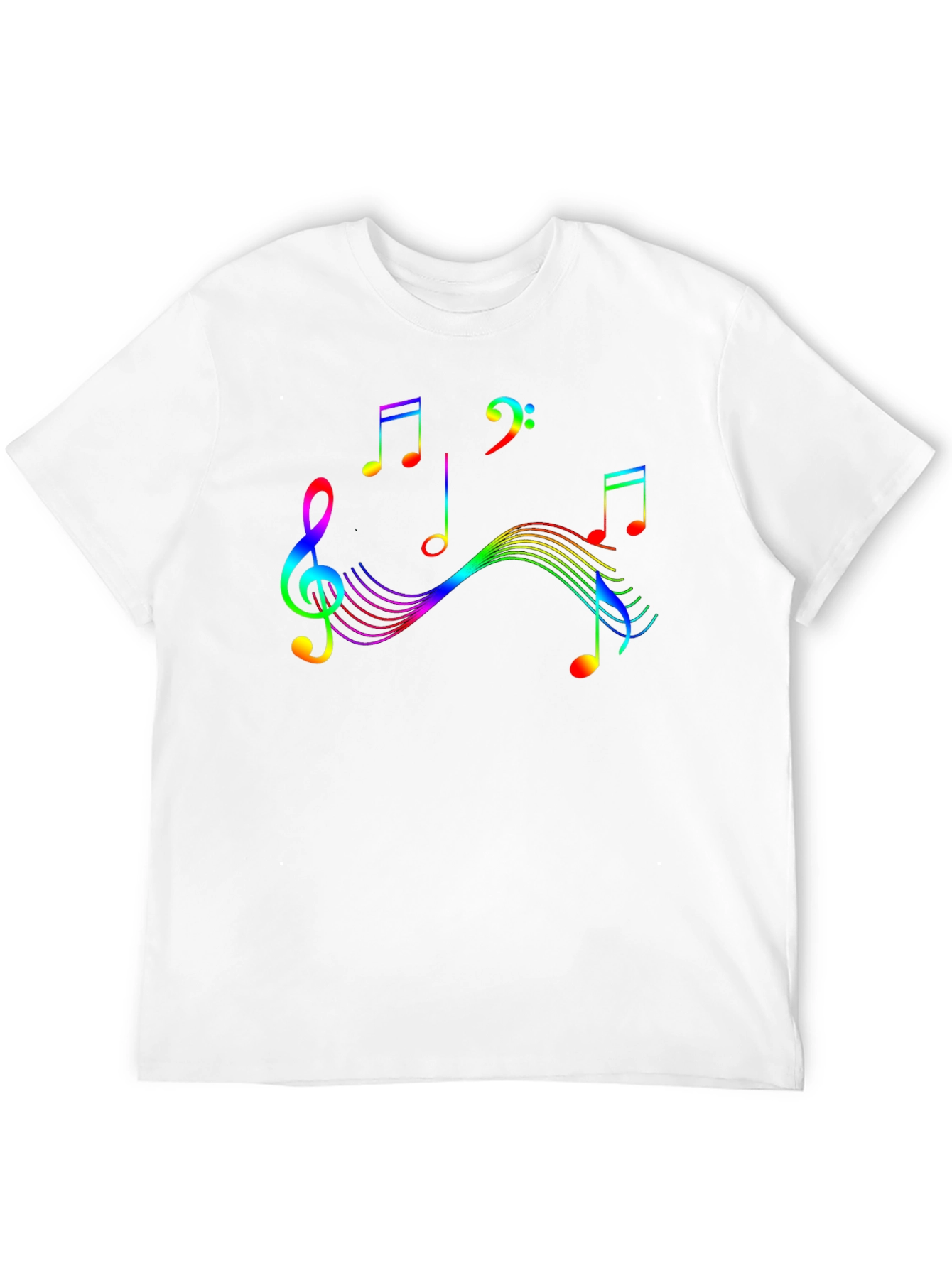 Rainbow Music Notes Graphic Black T-Shirt