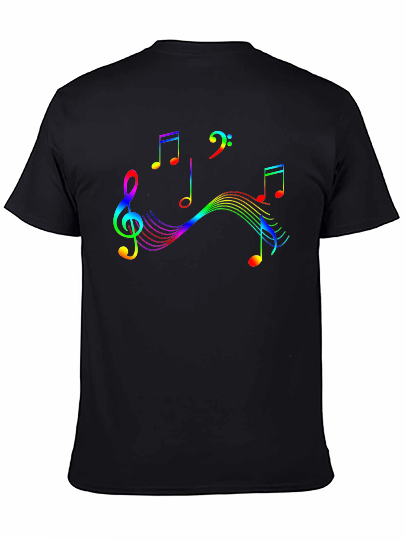 Rainbow Music Notes Graphic Black T-Shirt