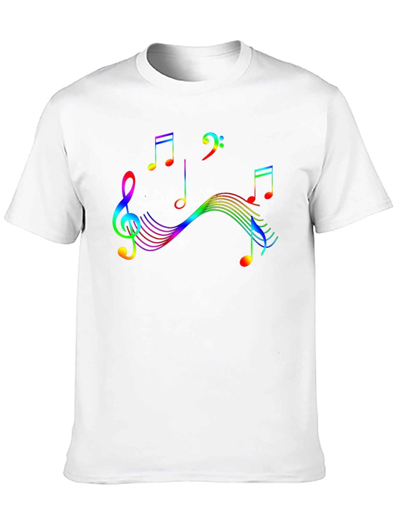 Rainbow Music Notes Graphic Black T-Shirt