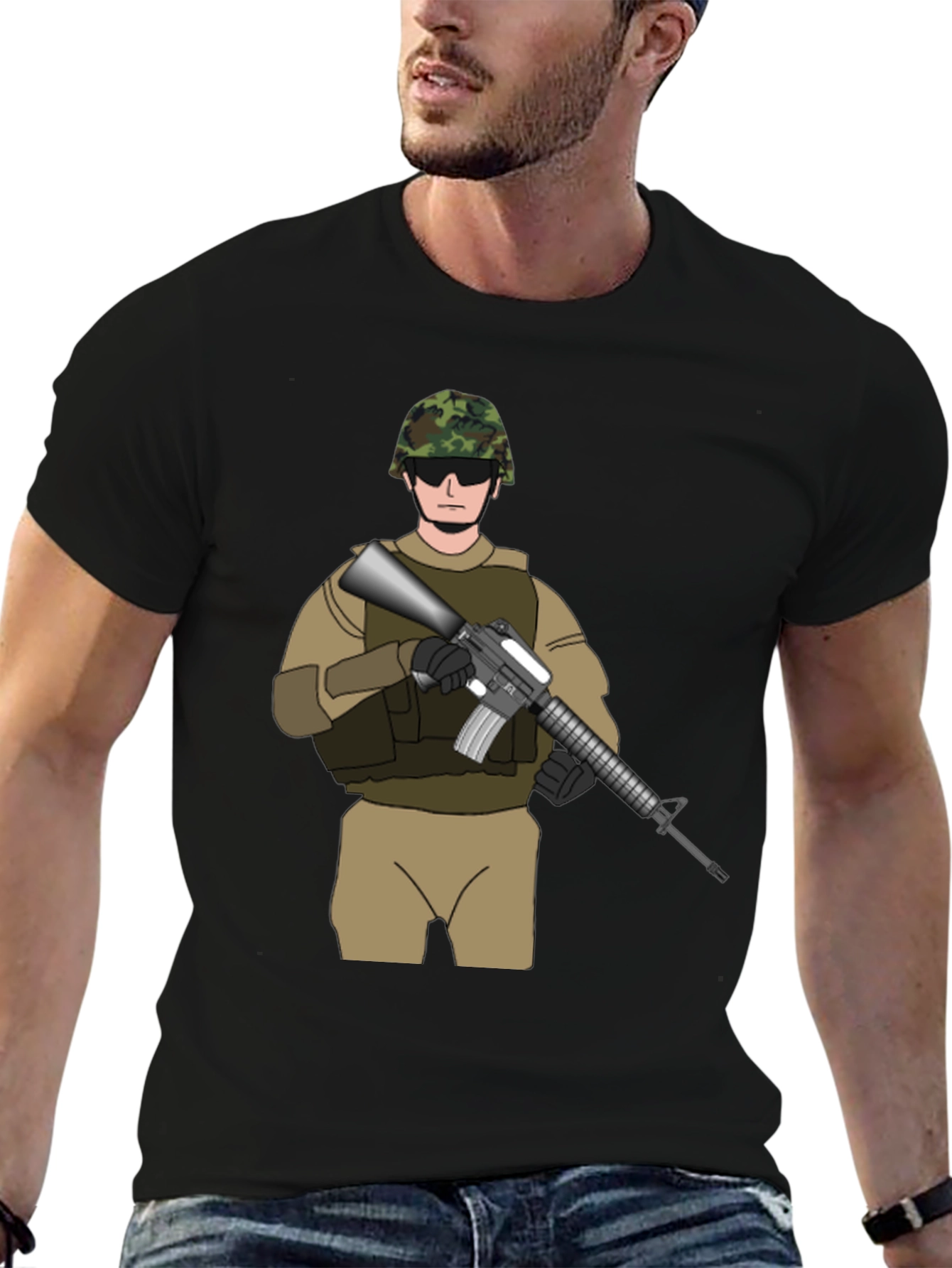 Military Soldier Graphic Tee - Black